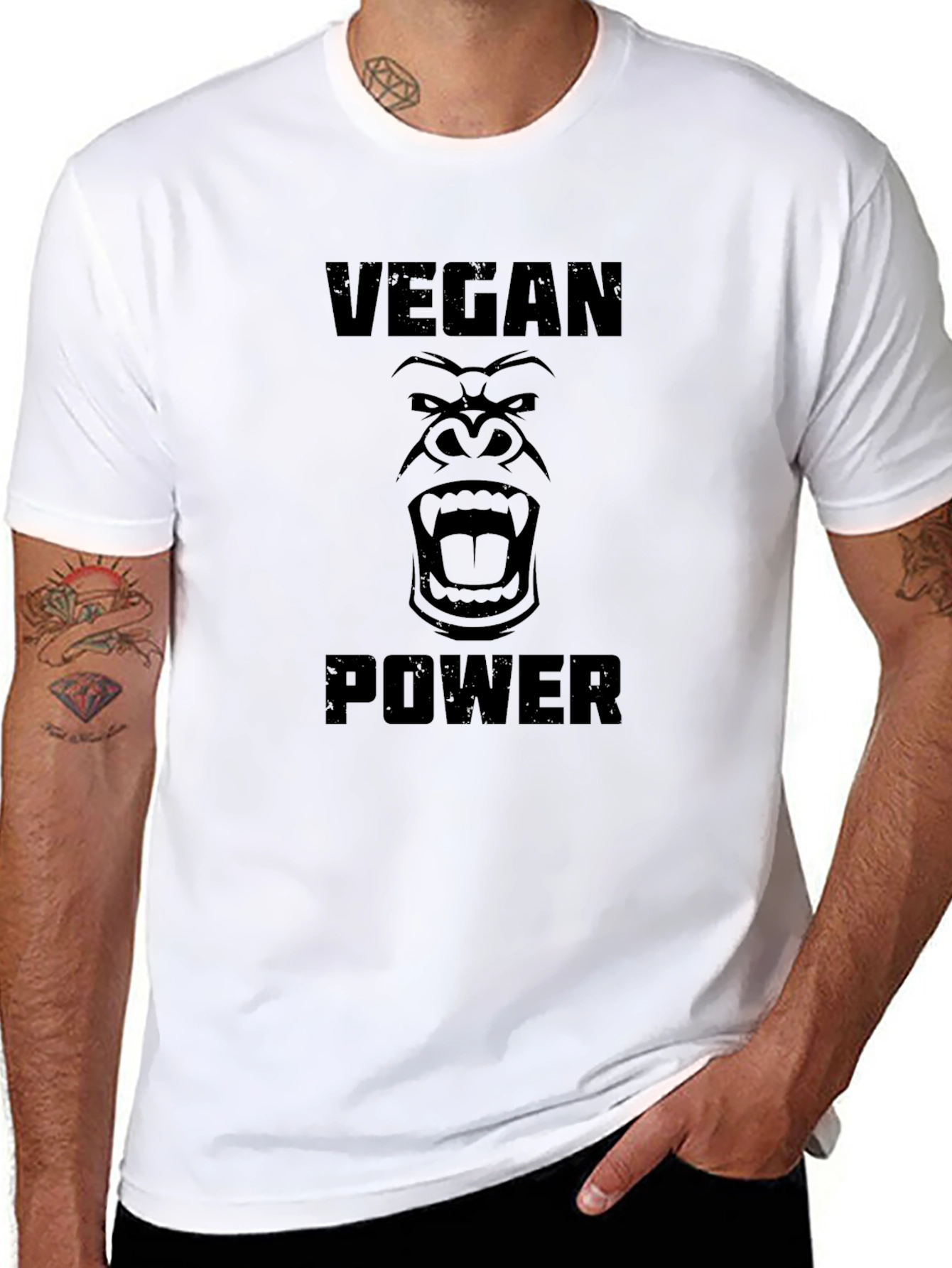 Vegan Power Gorilla Graphic Tee - Black