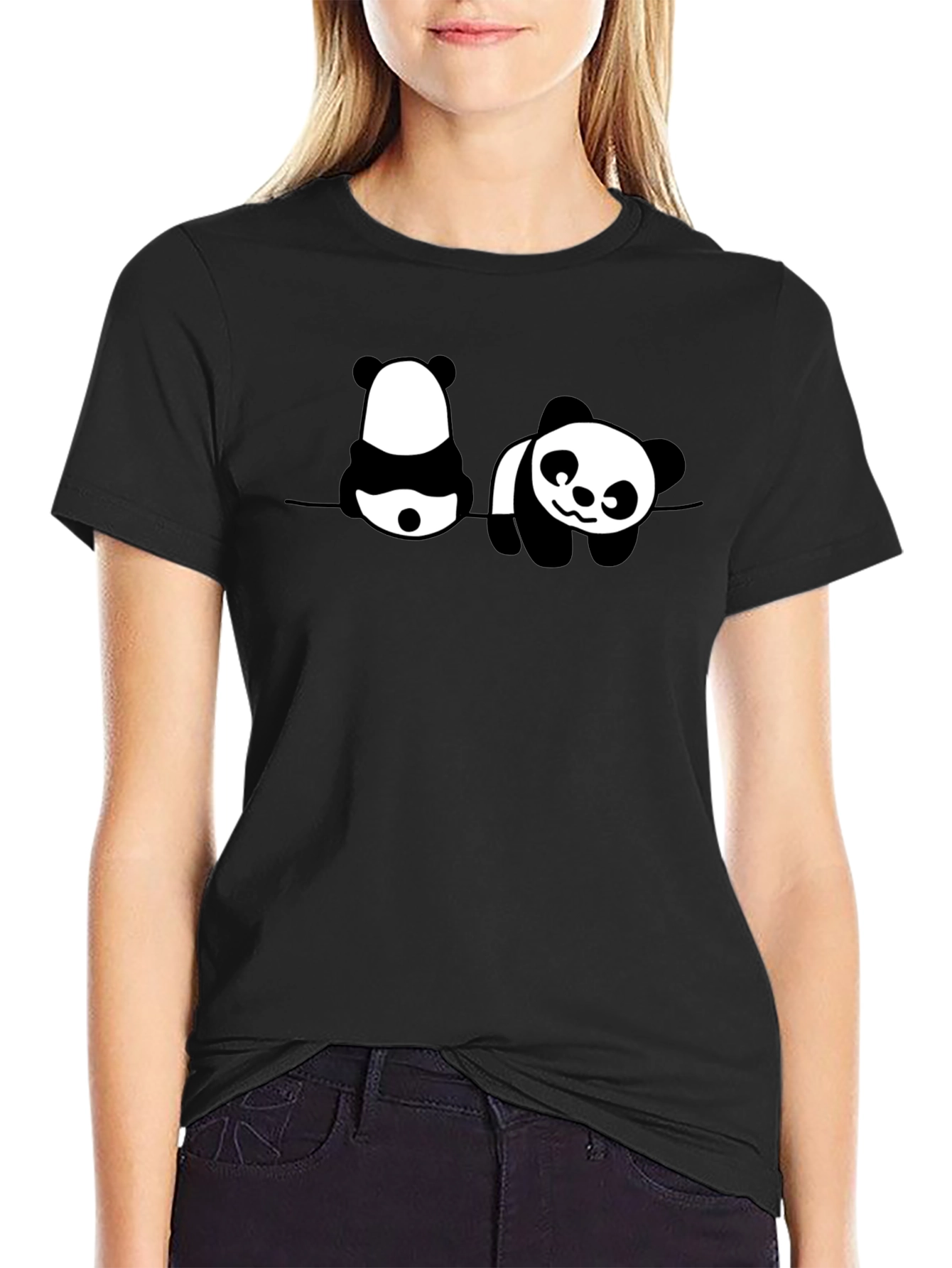 Panda Print Mens Black Graphic T-Shirt