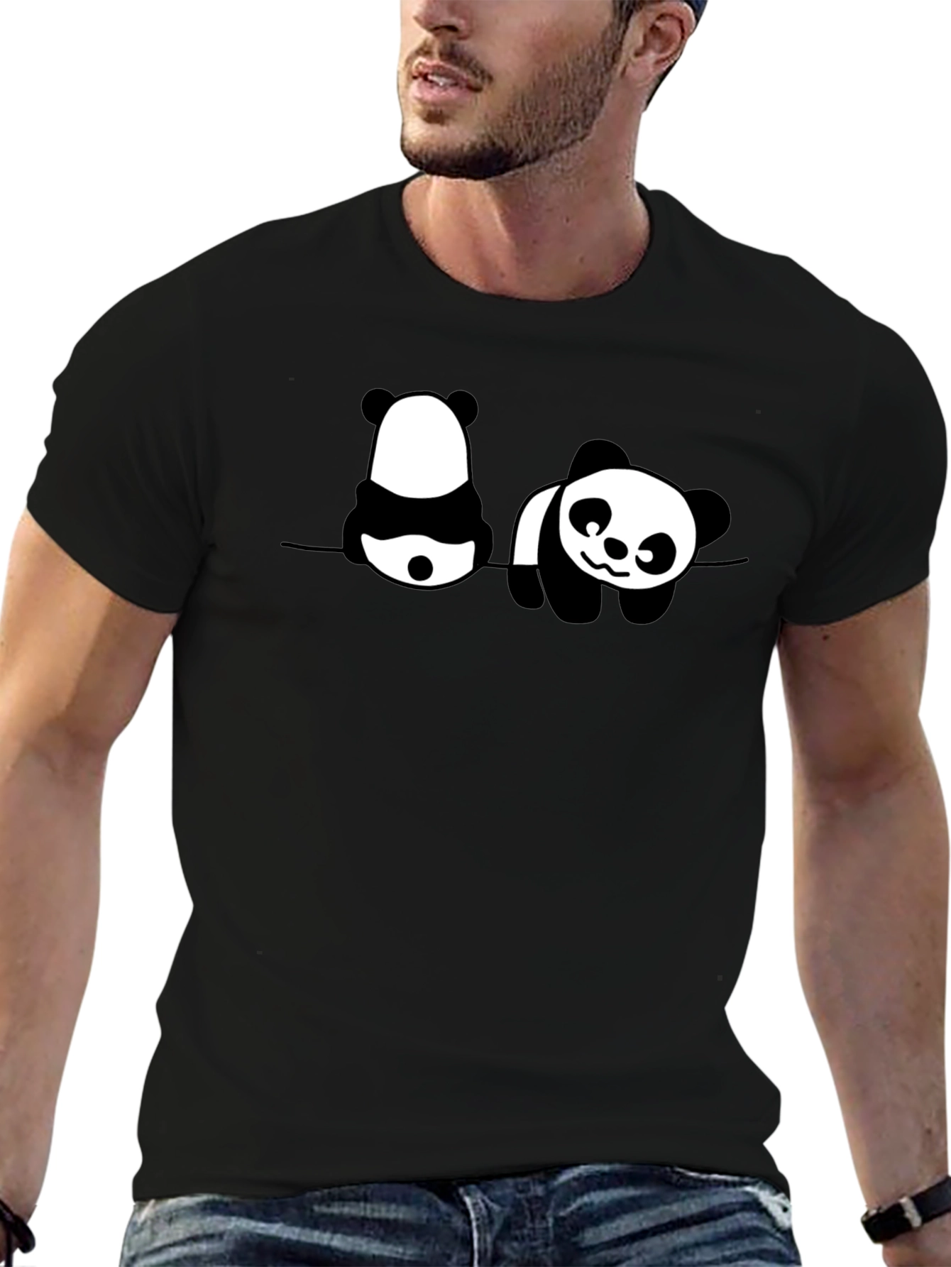 Panda Print Mens Black Graphic T-Shirt