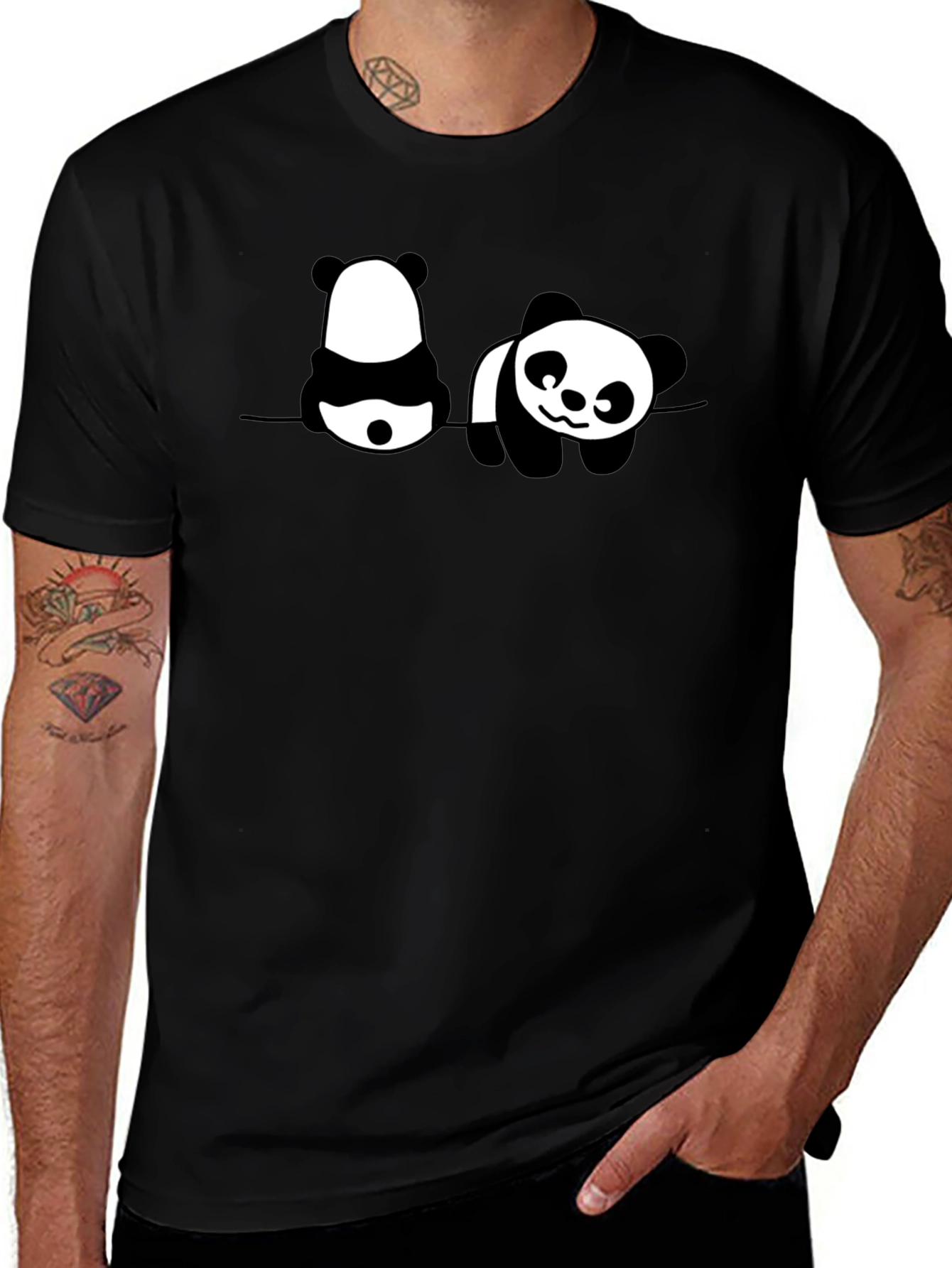 Panda Print Mens Black Graphic T-Shirt