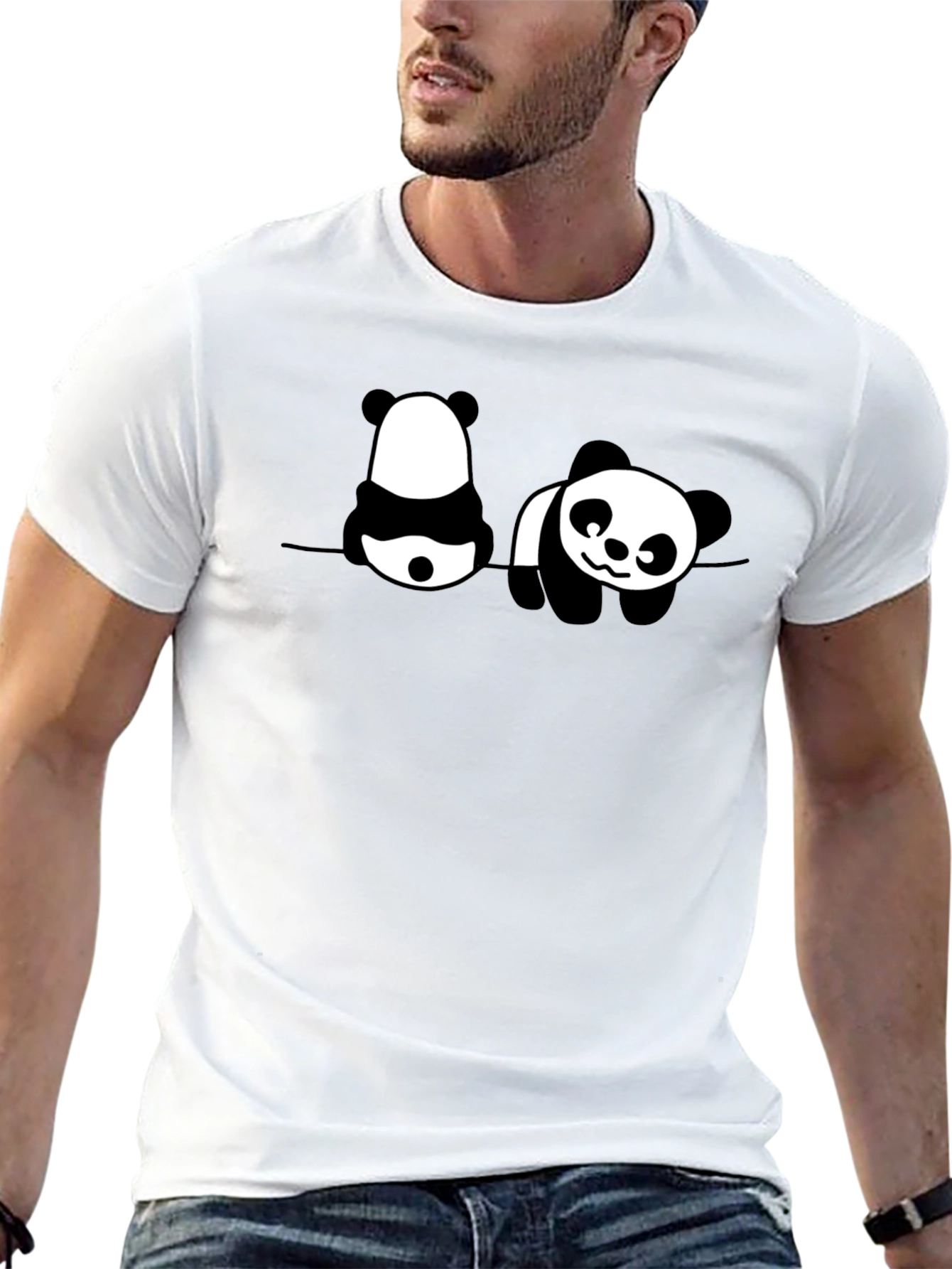 Panda Print Mens Black Graphic T-Shirt