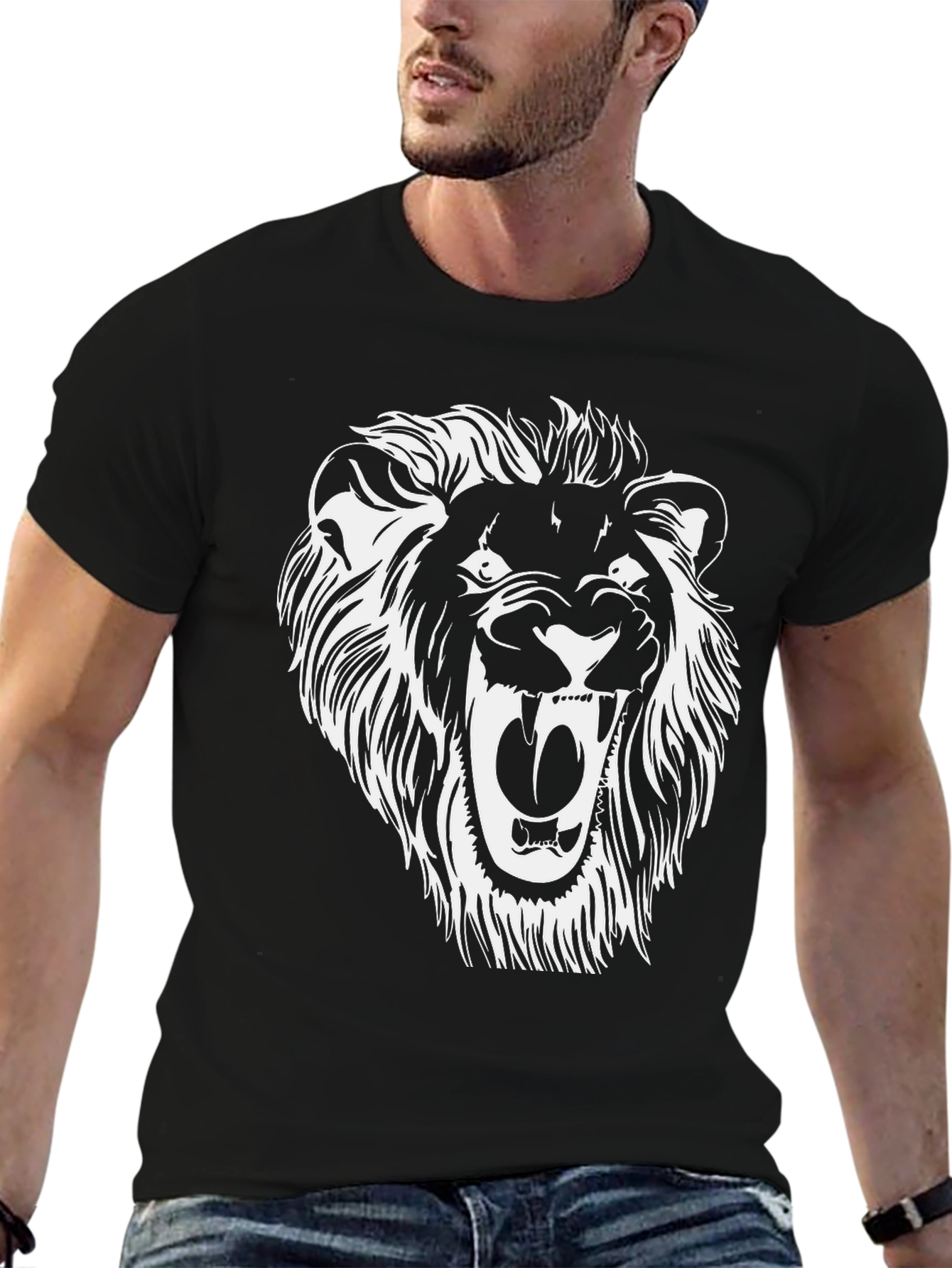 Lion Graphic Tee - Black Cotton Blend