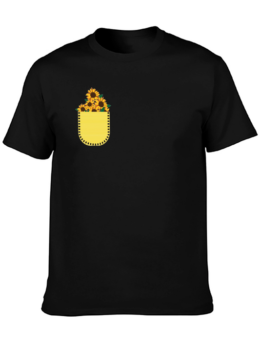 Sunflower Pocket Graphic Tee - Soft Black Cotton