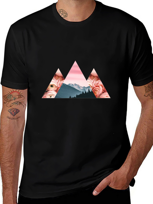 Floral Mountain Graphic Tee - Stylish Mens Black T-Shirt
