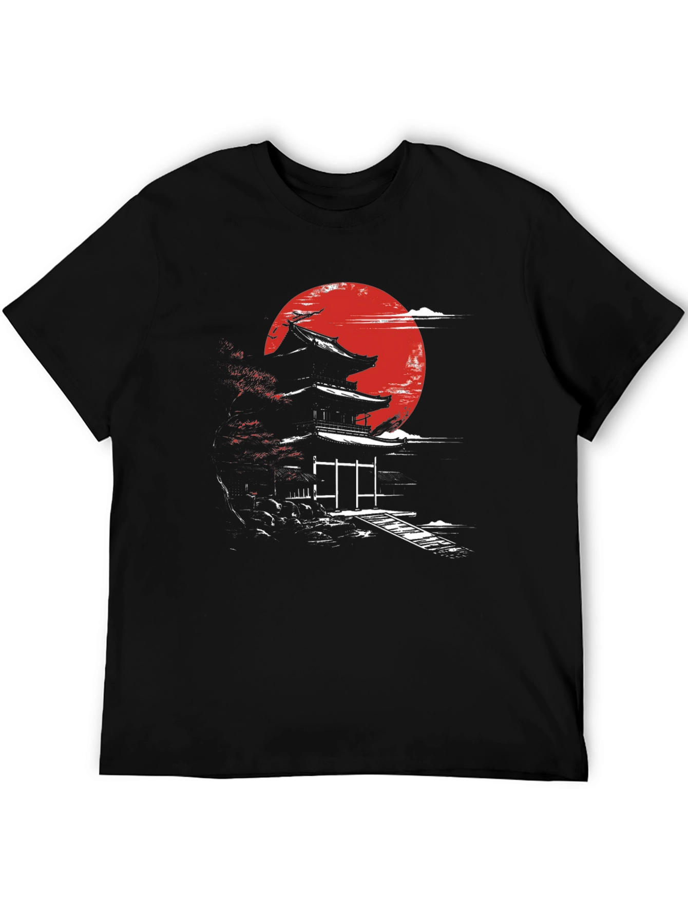 Japanese Temple Moon Graphic T-Shirt