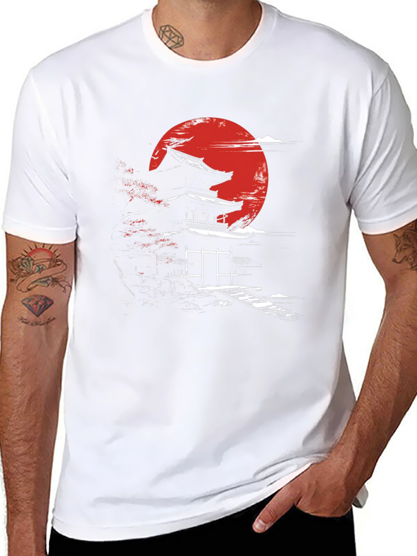 Japanese Temple Moon Graphic T-Shirt