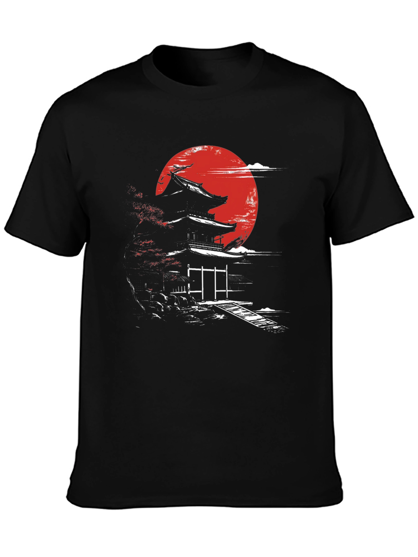 Japanese Temple Moon Graphic T-Shirt