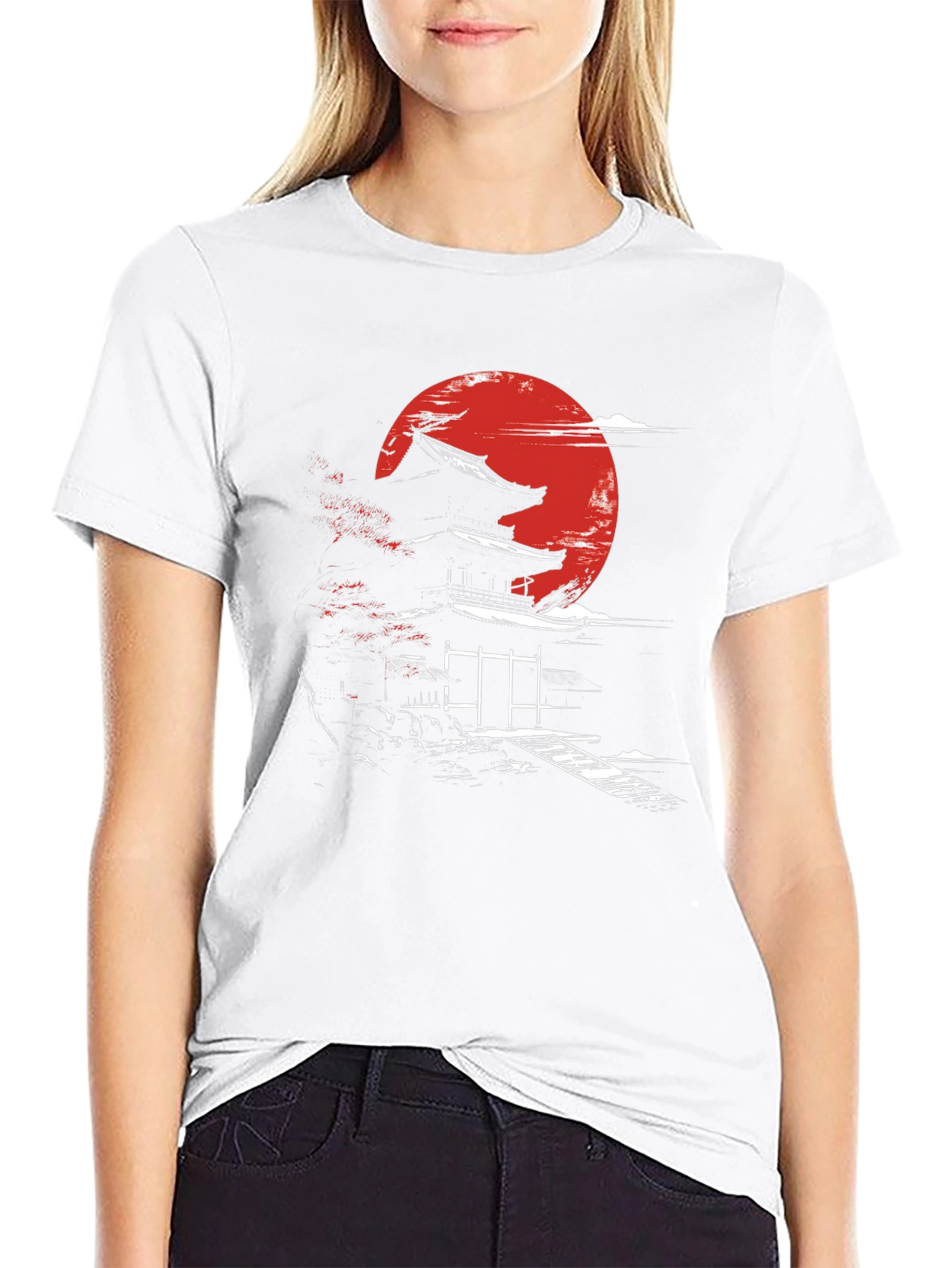 Japanese Temple Moon Graphic T-Shirt