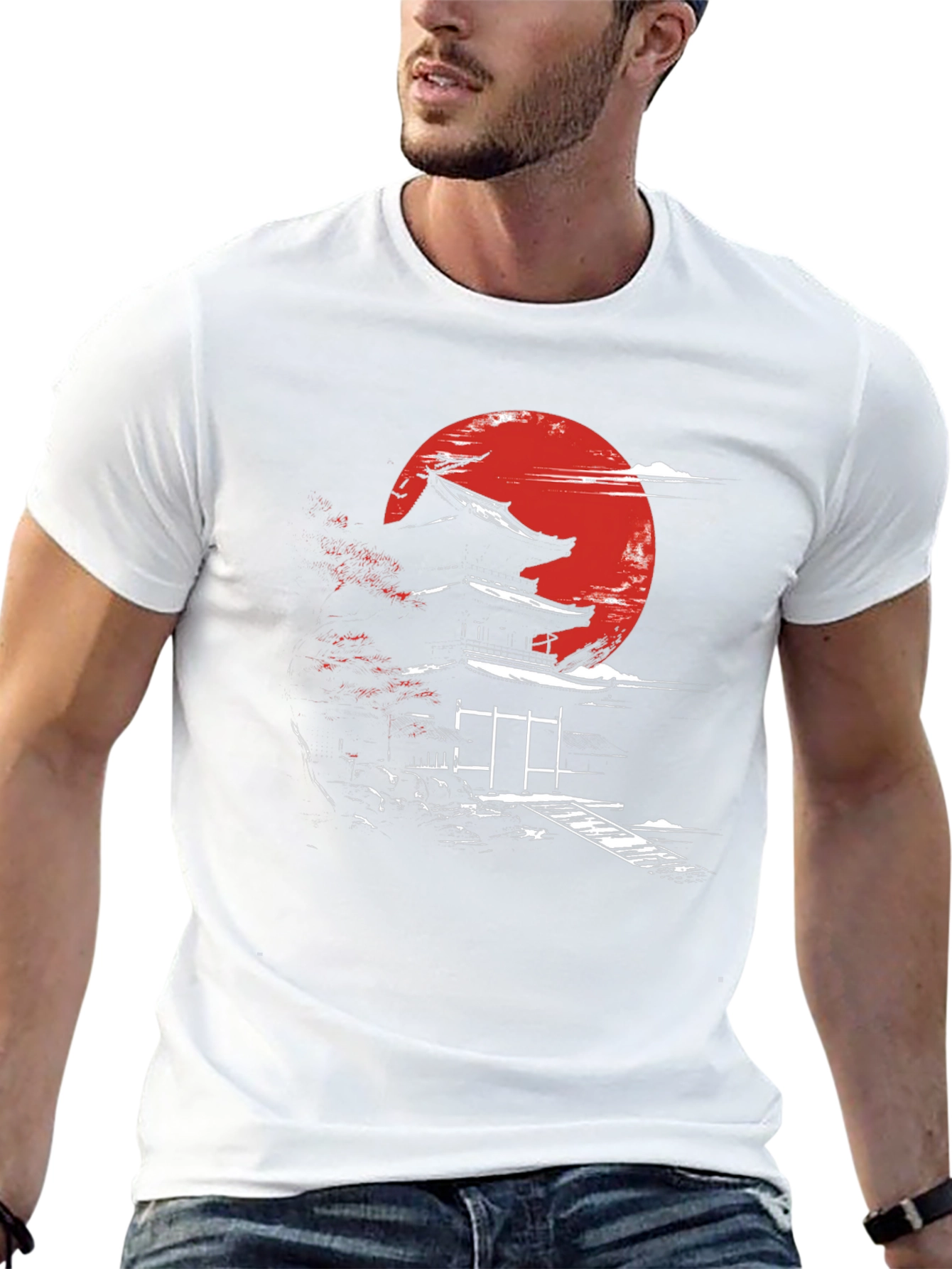Japanese Temple Moon Graphic T-Shirt