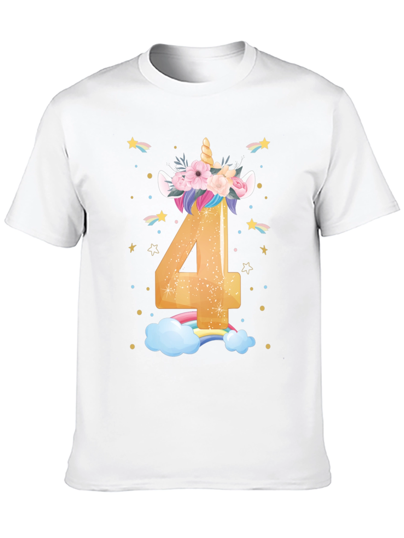 Cute Unicorn 4th Birthday Black T-Shirt