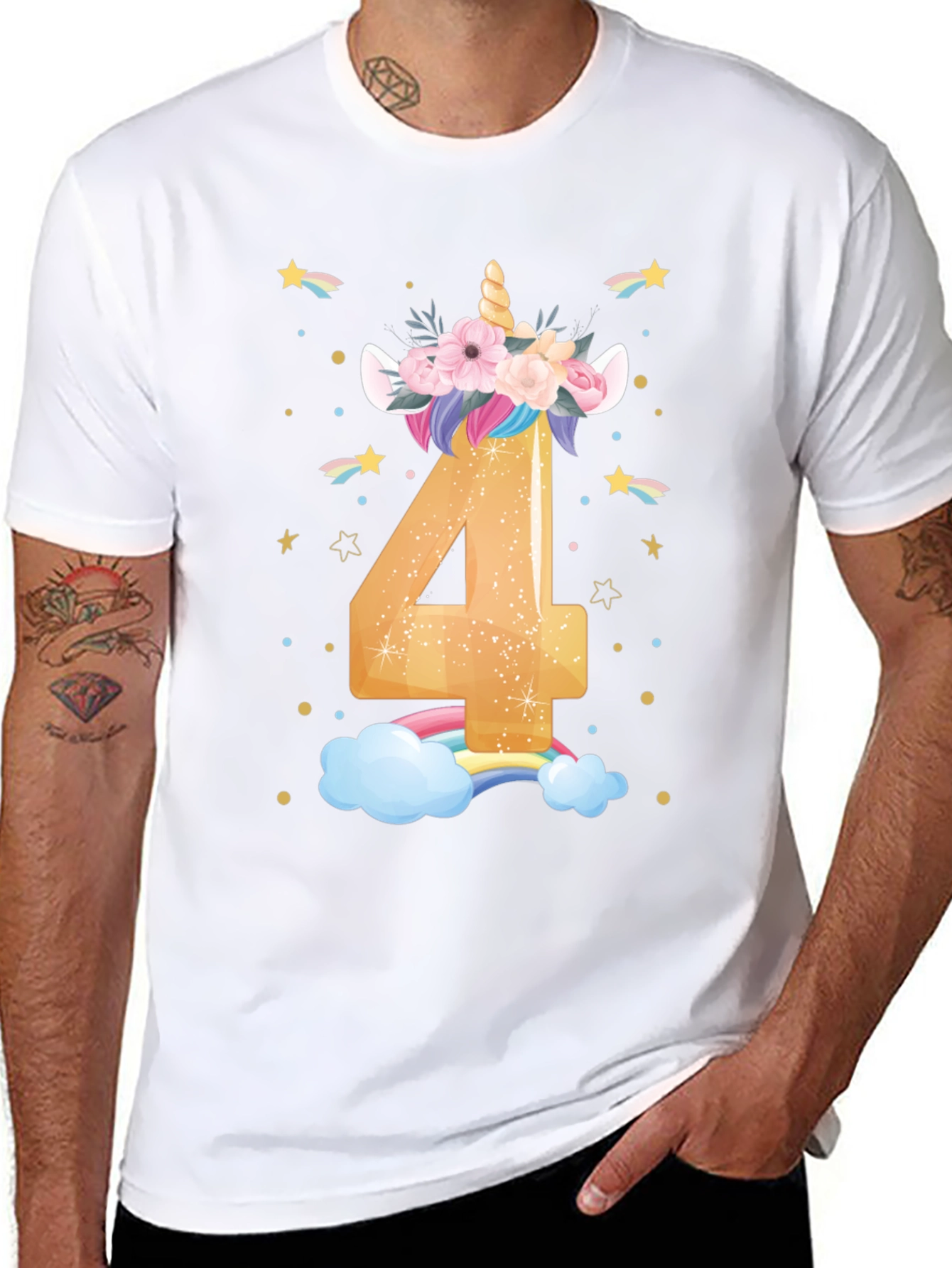 Cute Unicorn 4th Birthday Black T-Shirt