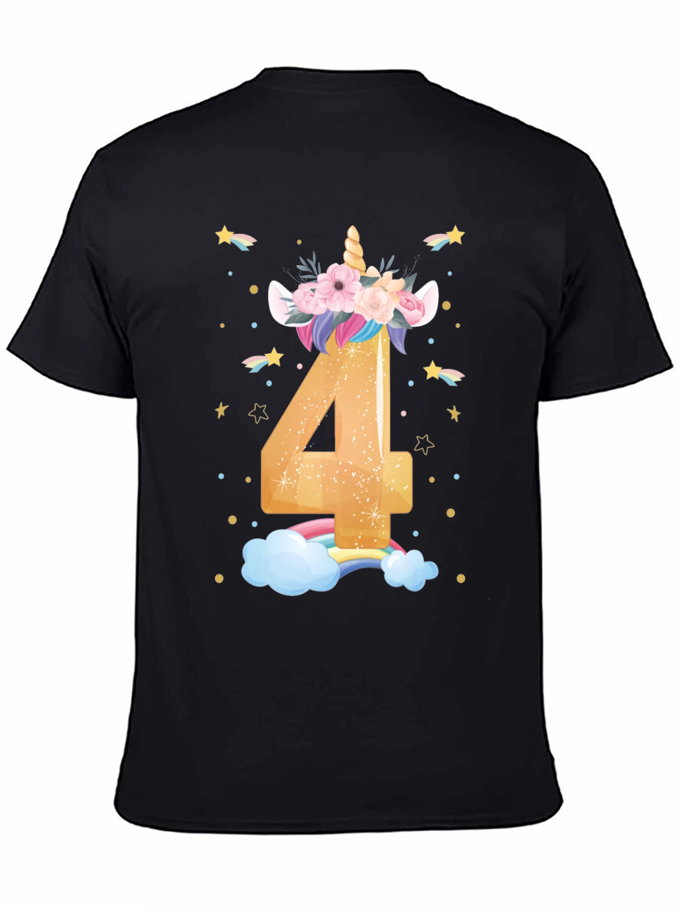 Cute Unicorn 4th Birthday Black T-Shirt