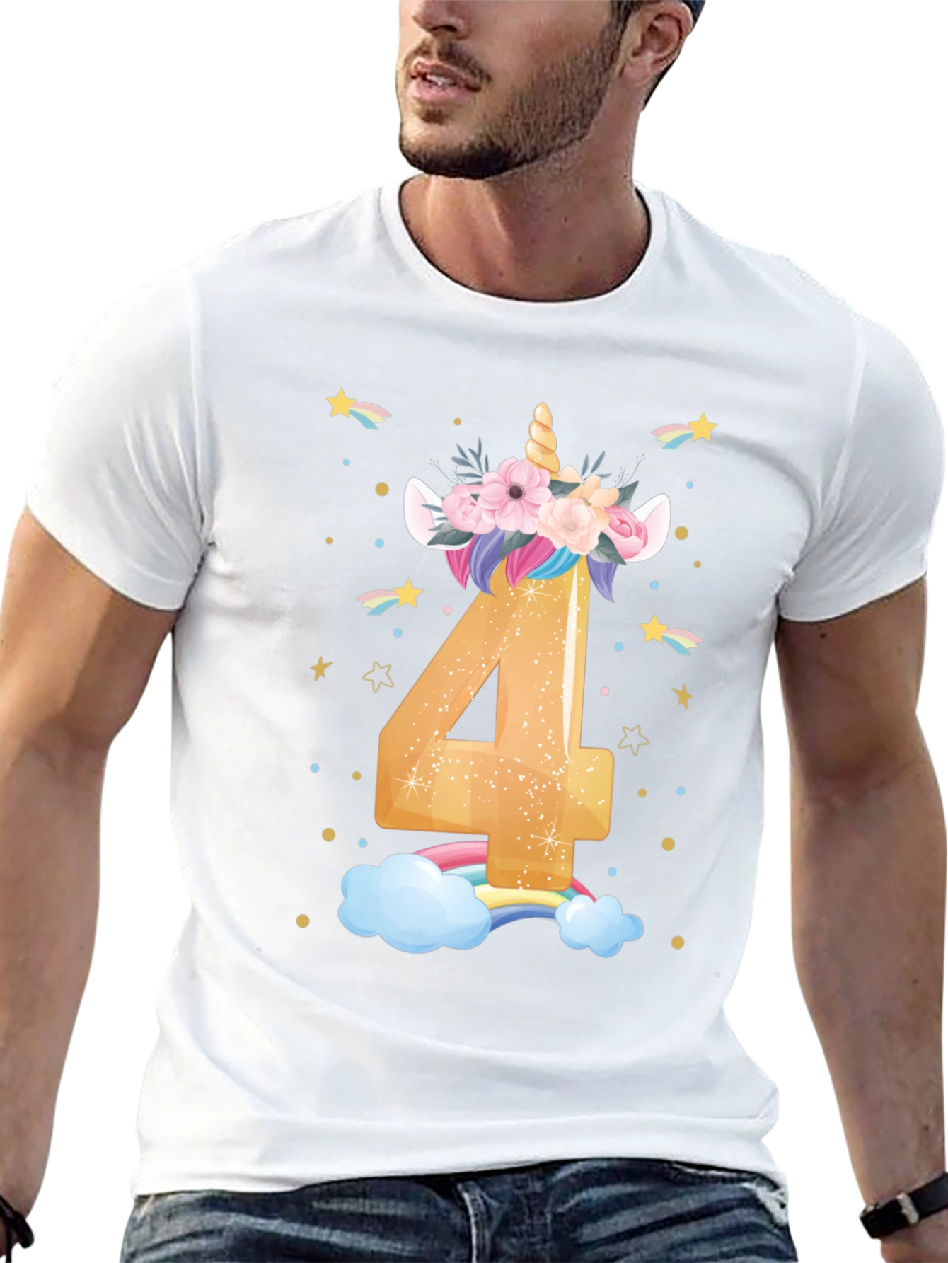 Cute Unicorn 4th Birthday Black T-Shirt