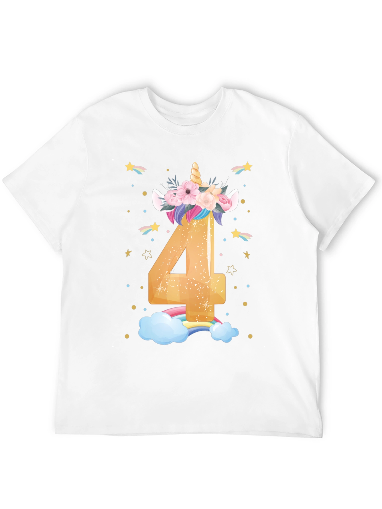 Cute Unicorn 4th Birthday Black T-Shirt