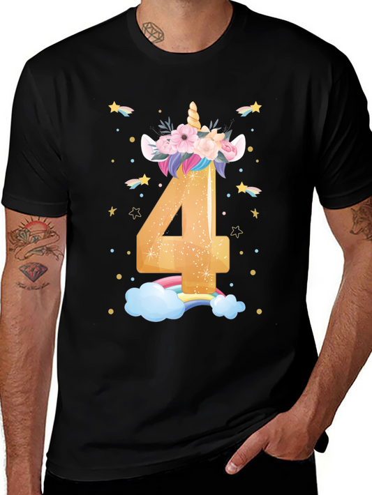 Cute Unicorn 4th Birthday Black T-Shirt