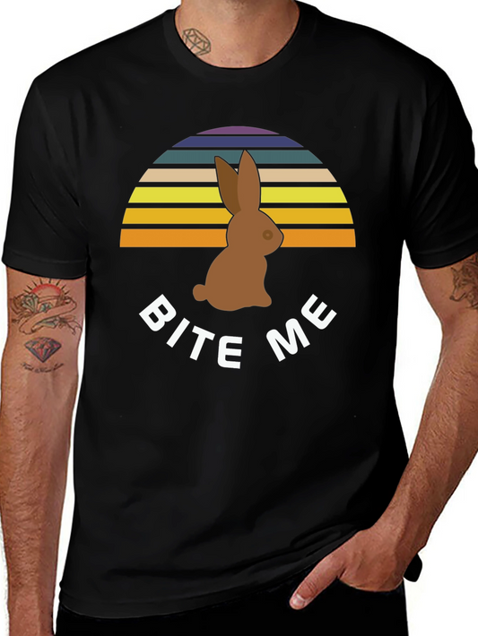 Bite Me Easter Bunny T-Shirt - Retro Sunset Chocolate Rabbit Tee