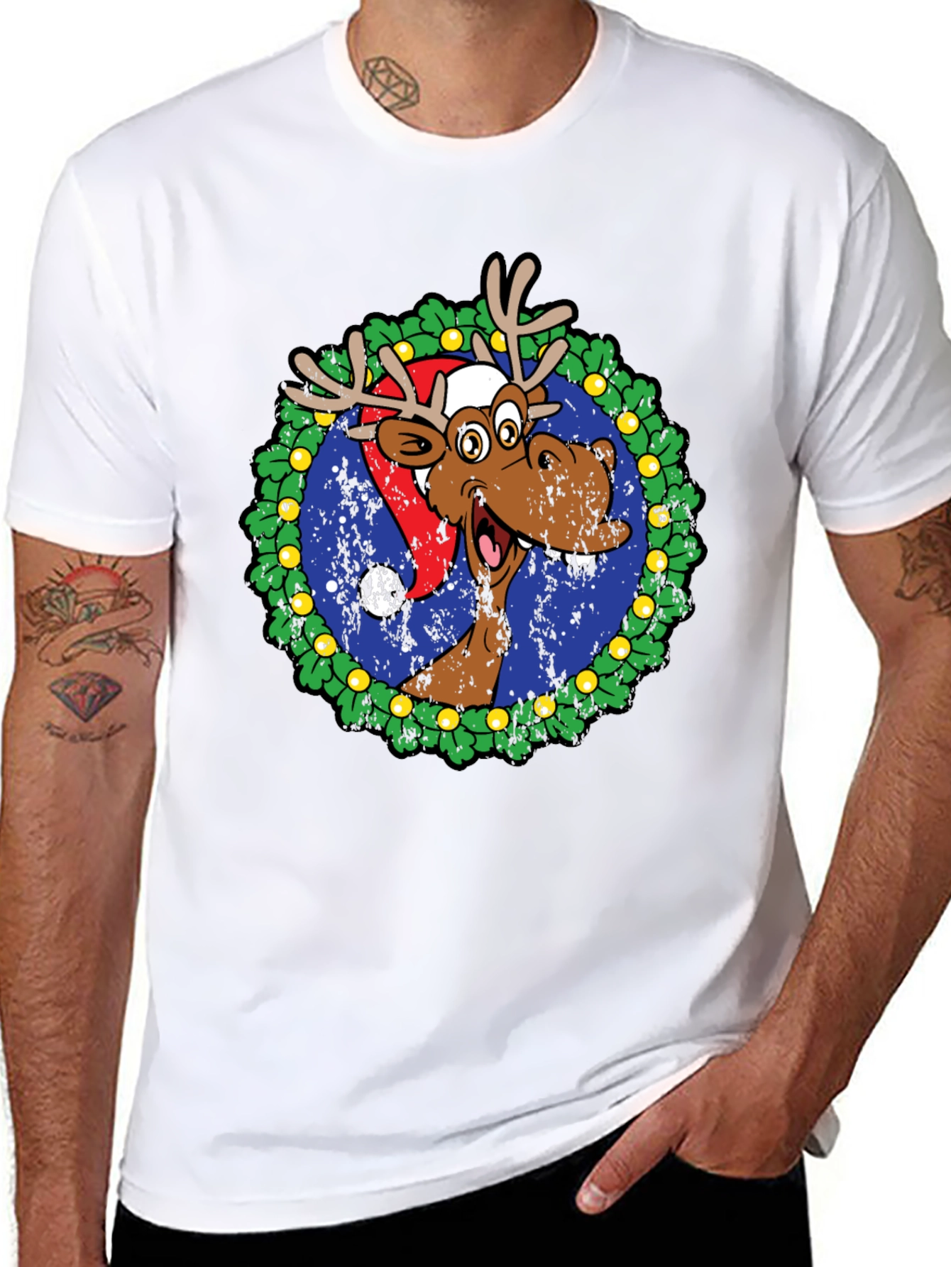 Moose Christmas Wreath Graphic T-Shirt