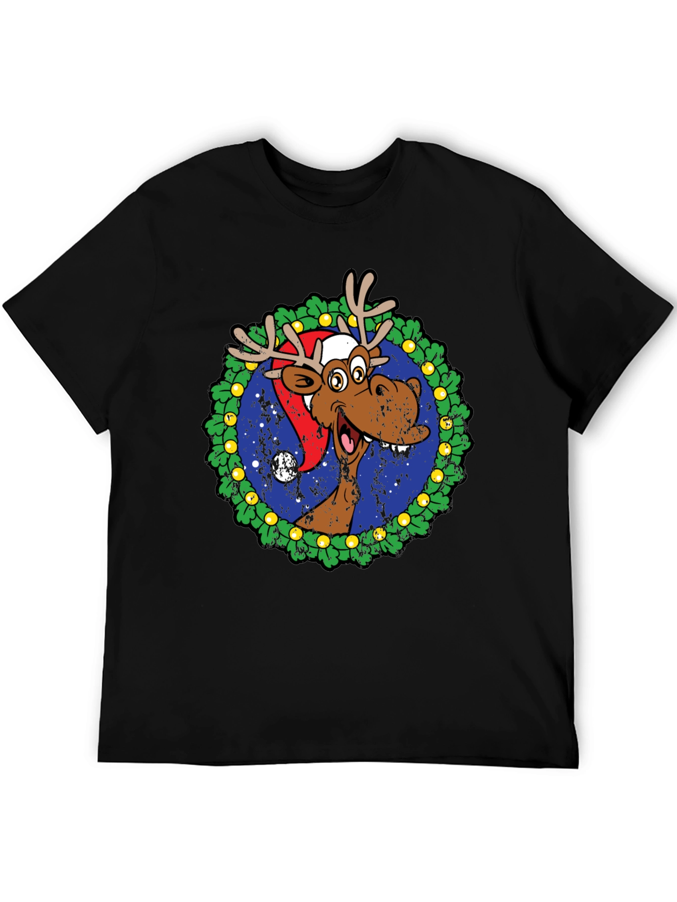 Moose Christmas Wreath Graphic T-Shirt