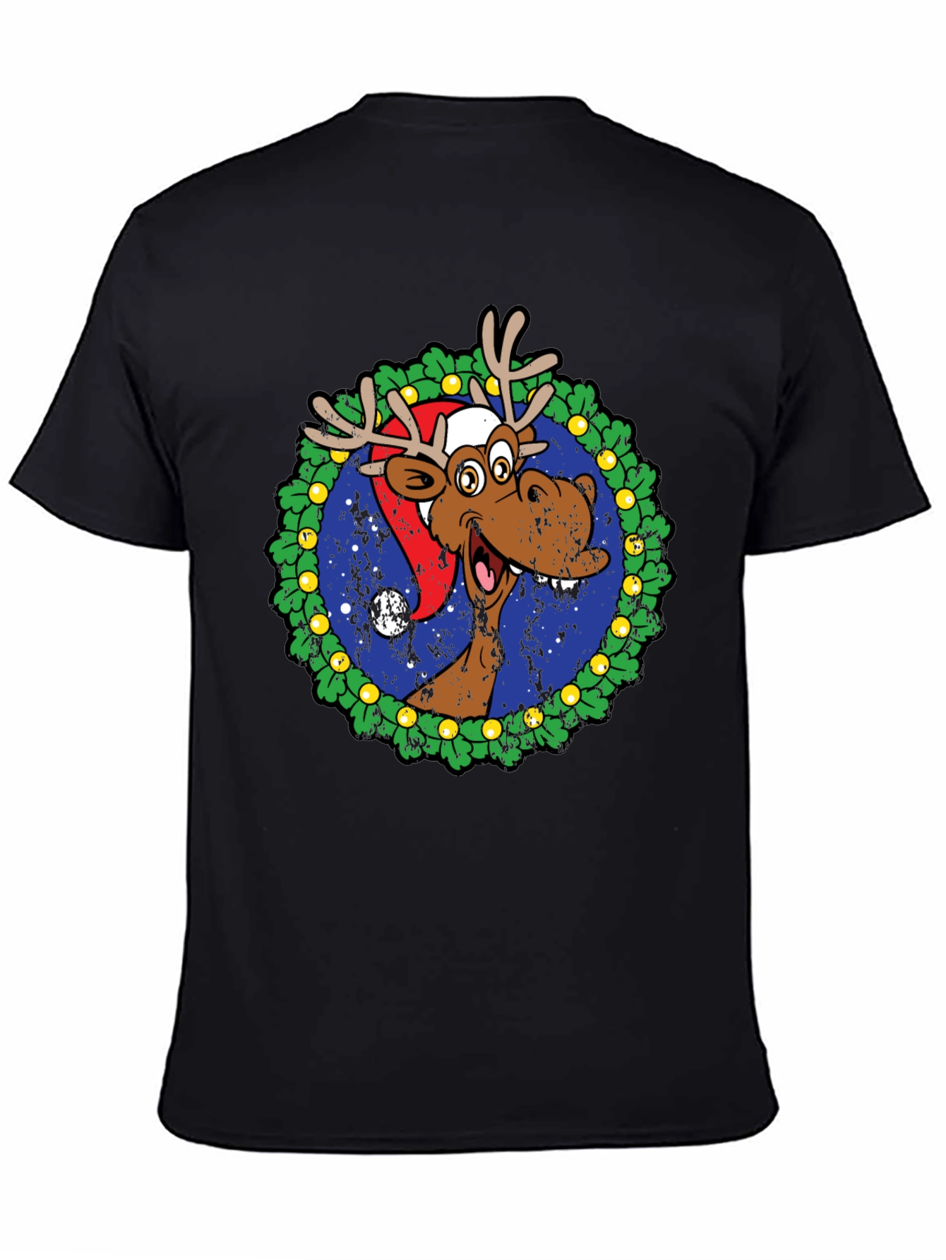 Moose Christmas Wreath Graphic T-Shirt