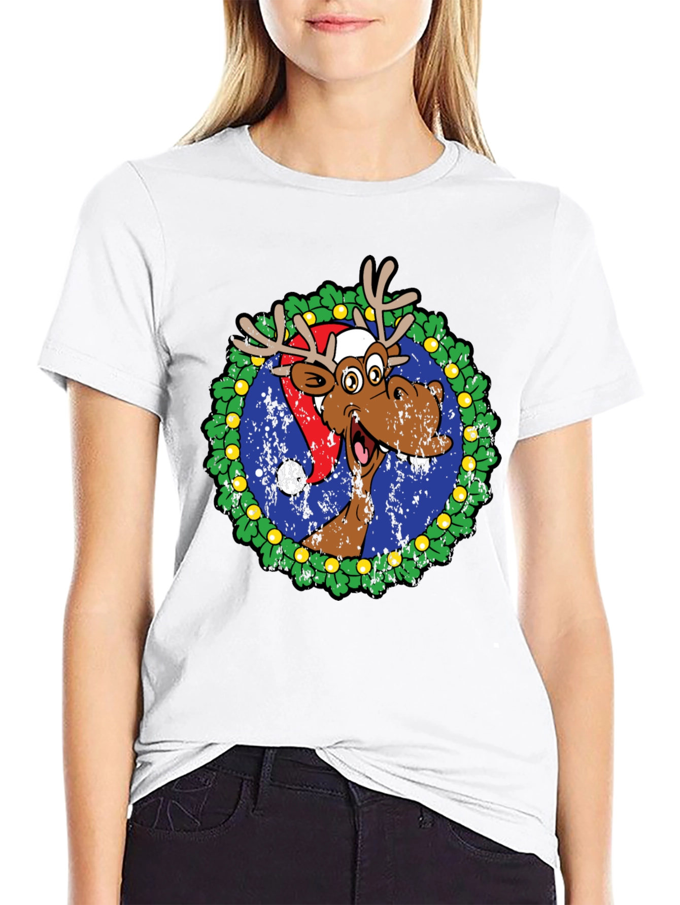 Moose Christmas Wreath Graphic T-Shirt