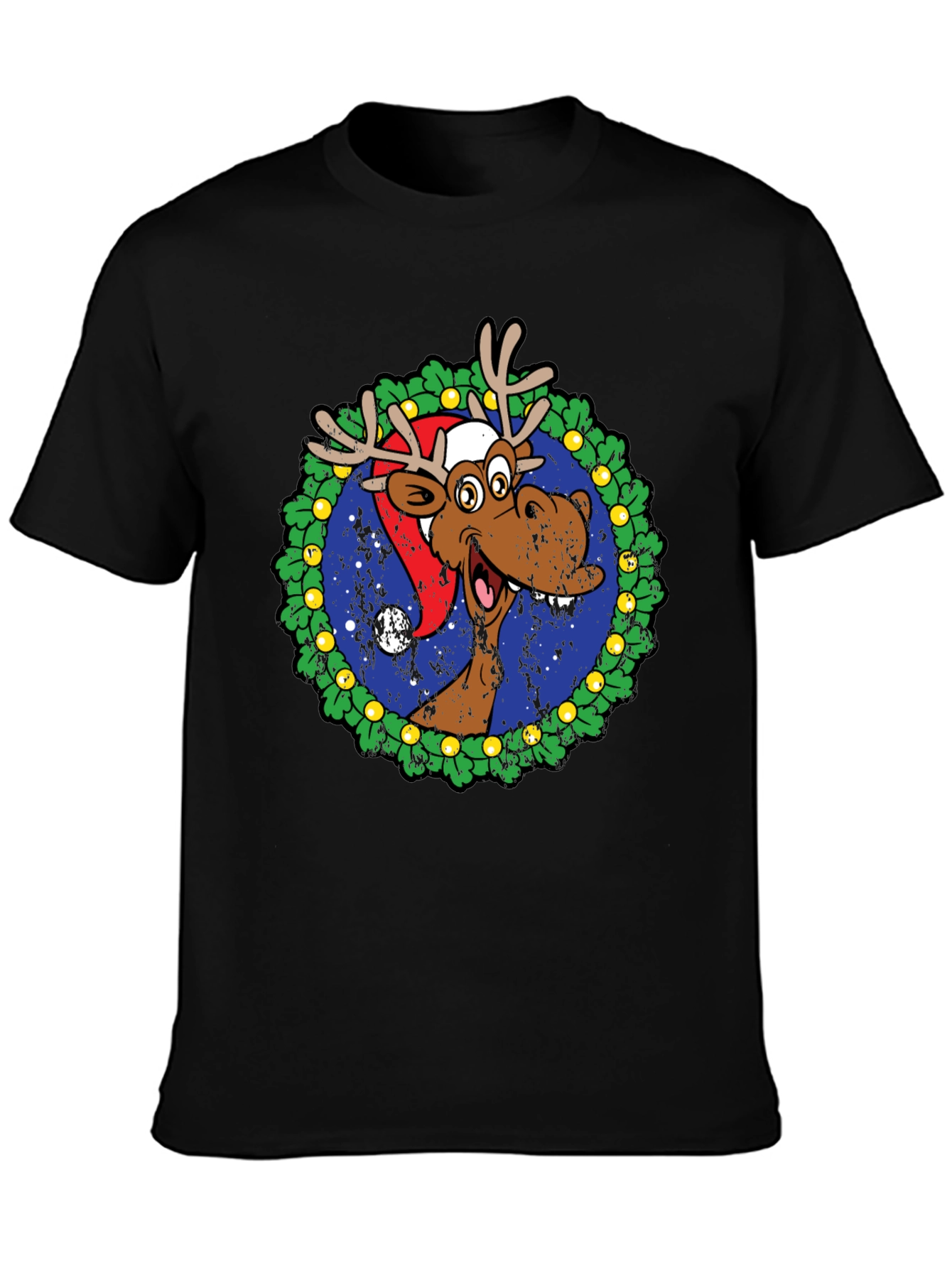 Moose Christmas Wreath Graphic T-Shirt