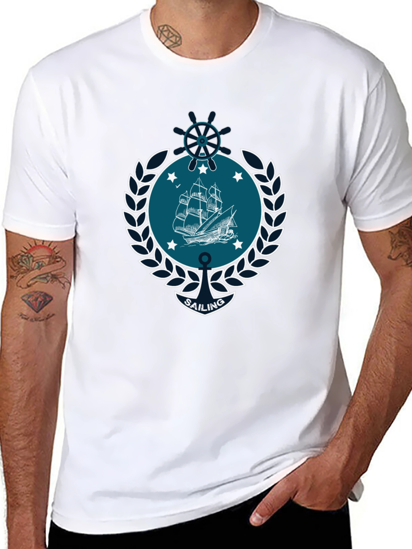 Nautical Sailing Graphic T-Shirt - Black Cotton Tee