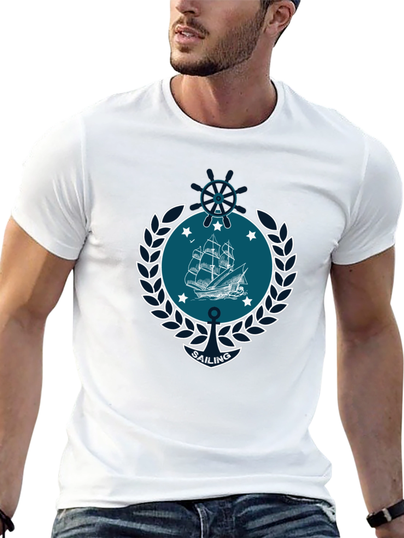 Nautical Sailing Graphic T-Shirt - Black Cotton Tee