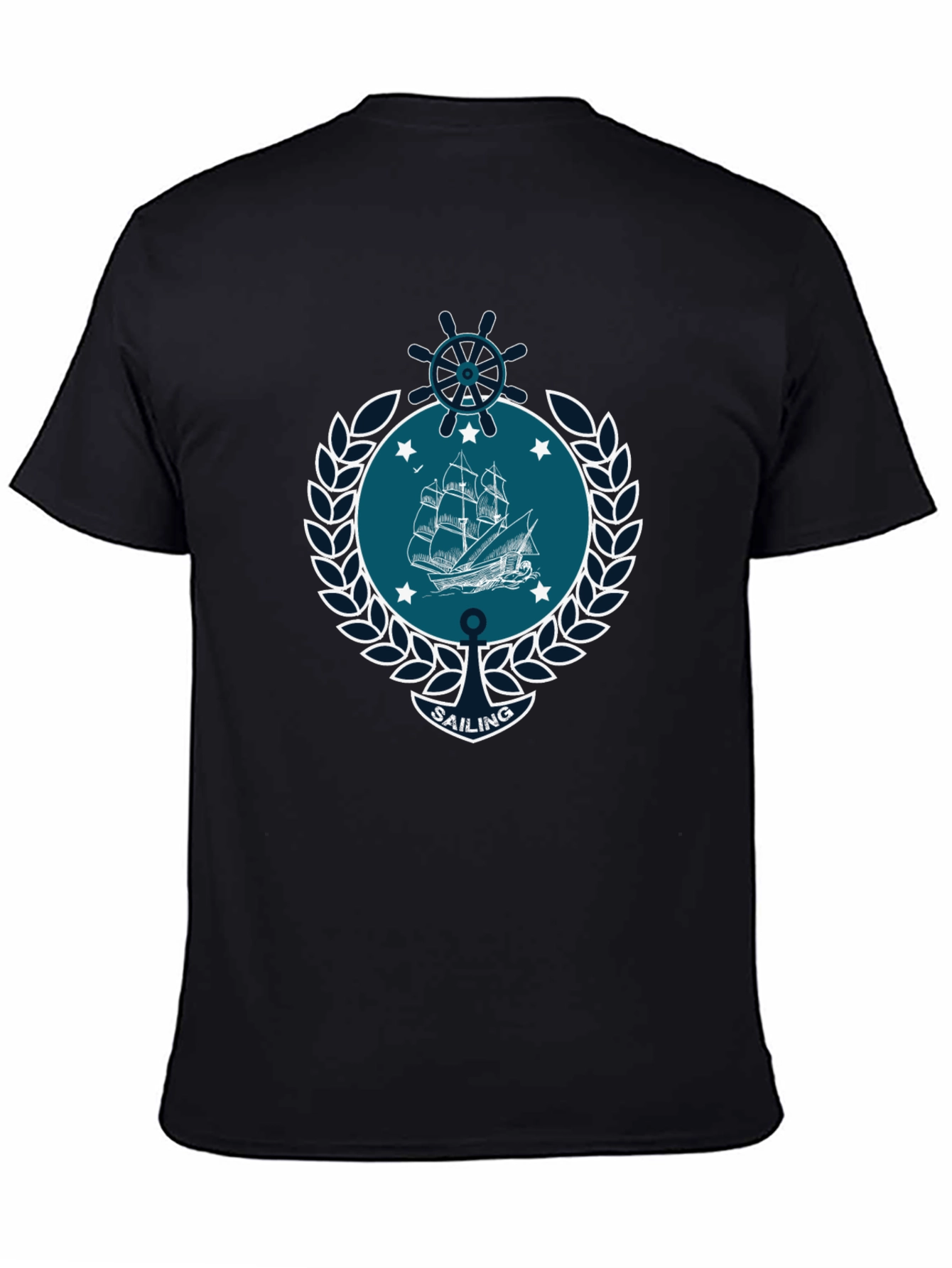 Nautical Sailing Graphic T-Shirt - Black Cotton Tee