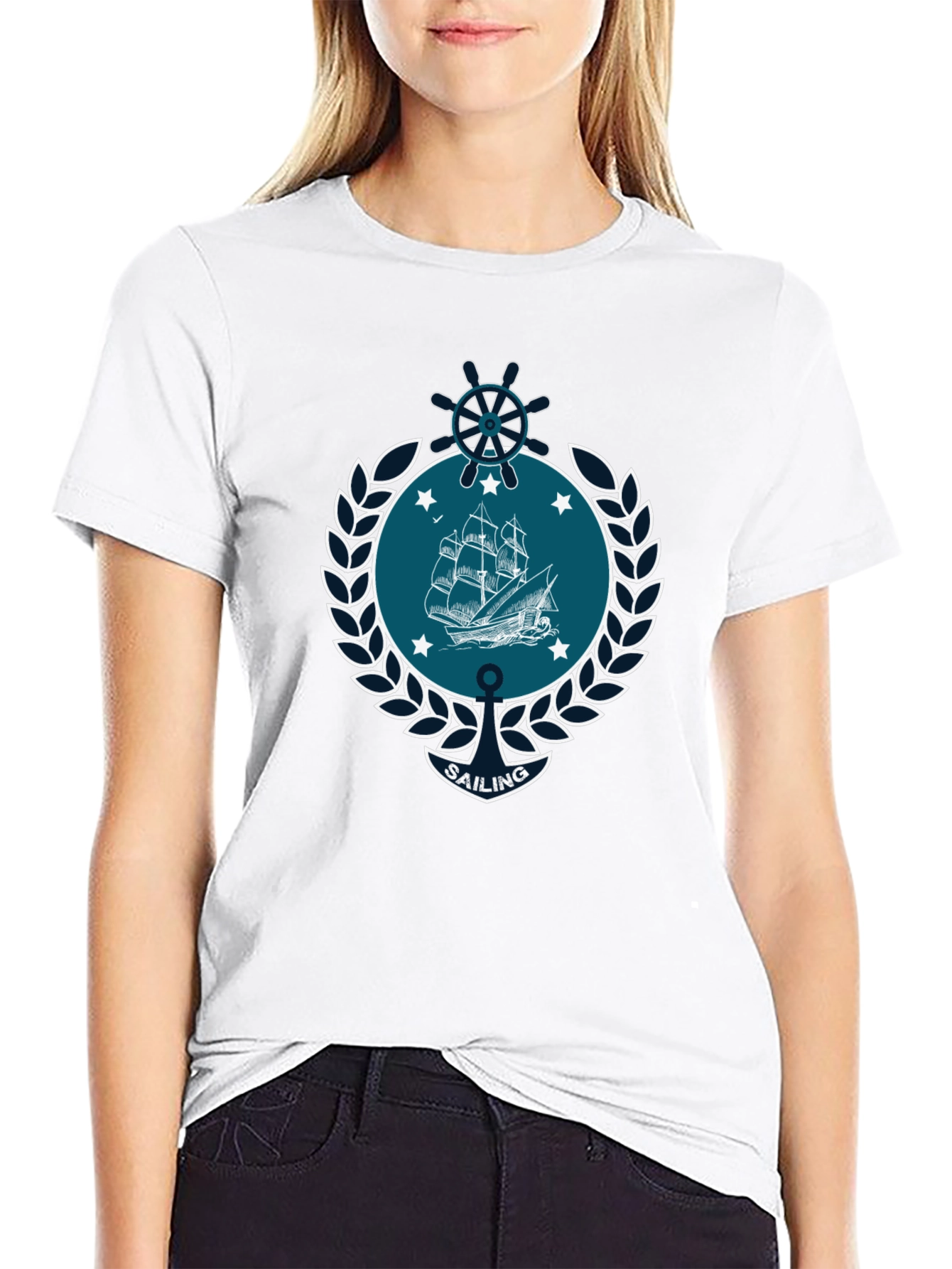 Nautical Sailing Graphic T-Shirt - Black Cotton Tee