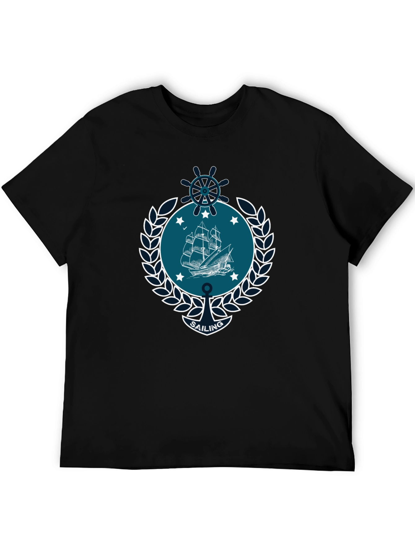 Nautical Sailing Graphic T-Shirt - Black Cotton Tee