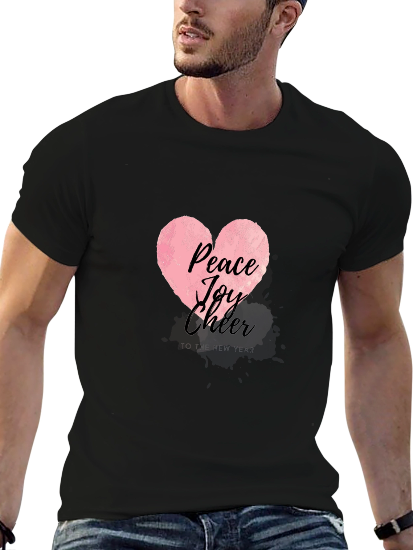 Peace Joy Cheer Heart Graphic Tee - Black