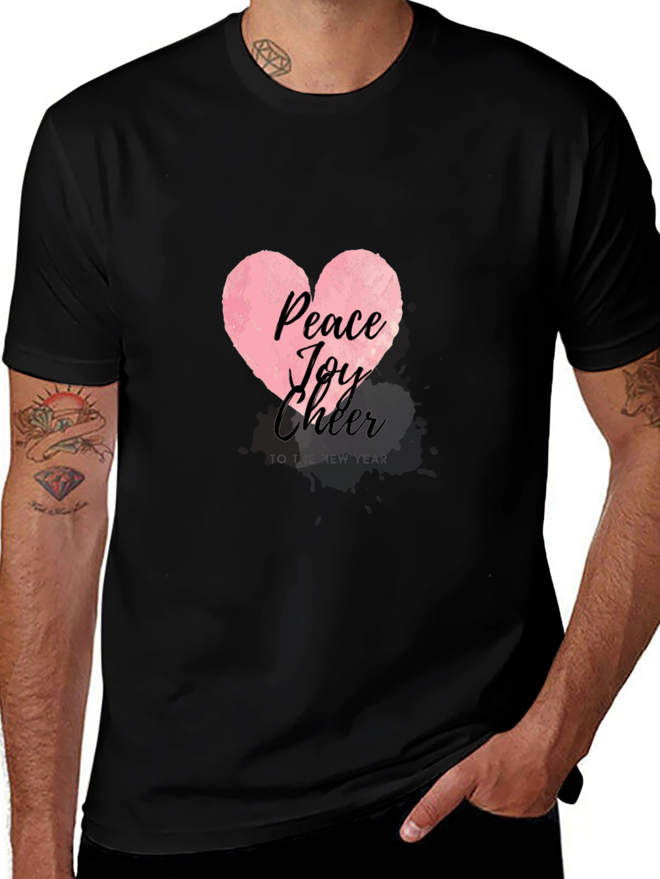 Peace Joy Cheer Heart Graphic Tee - Black