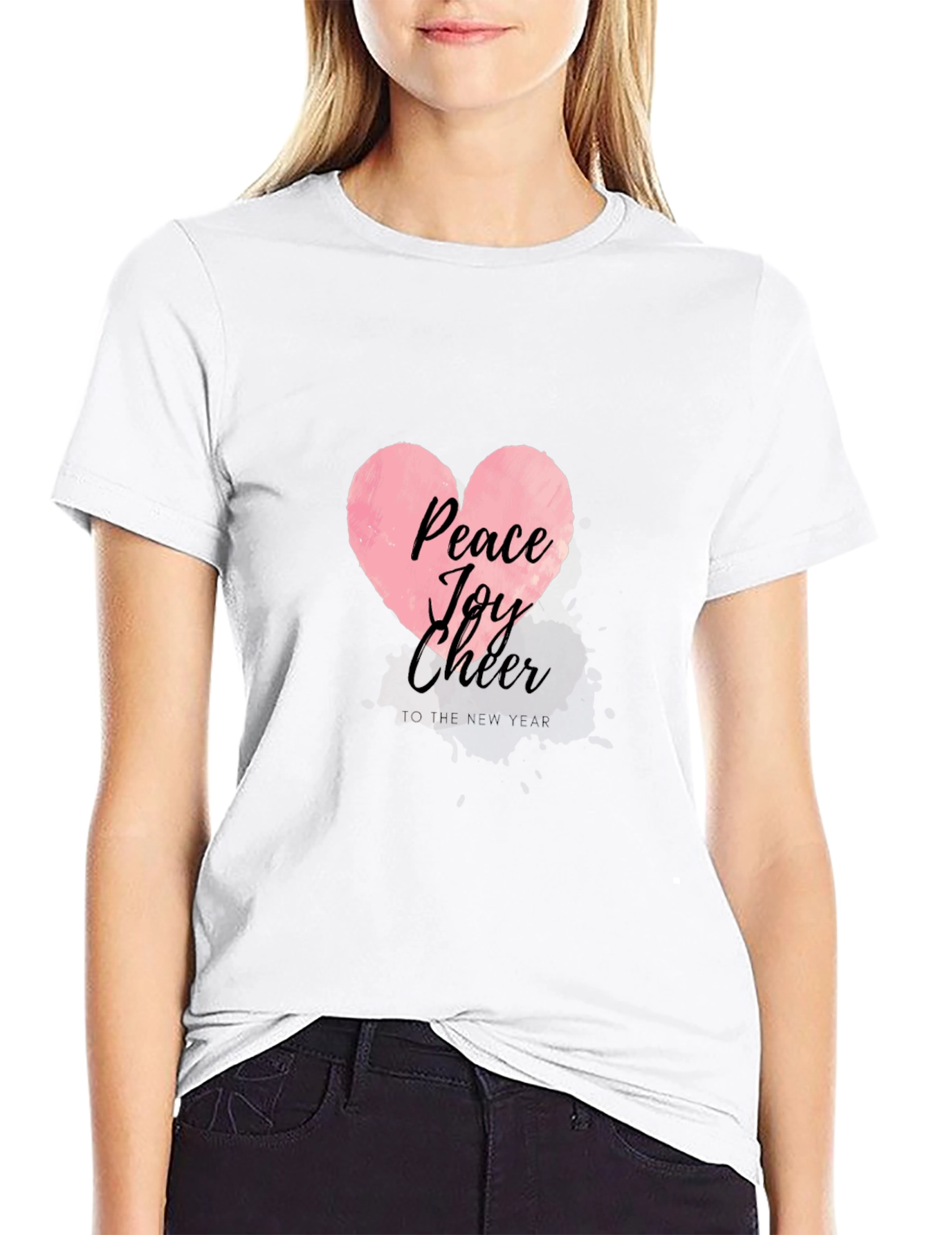 Peace Joy Cheer Heart Graphic Tee - Black