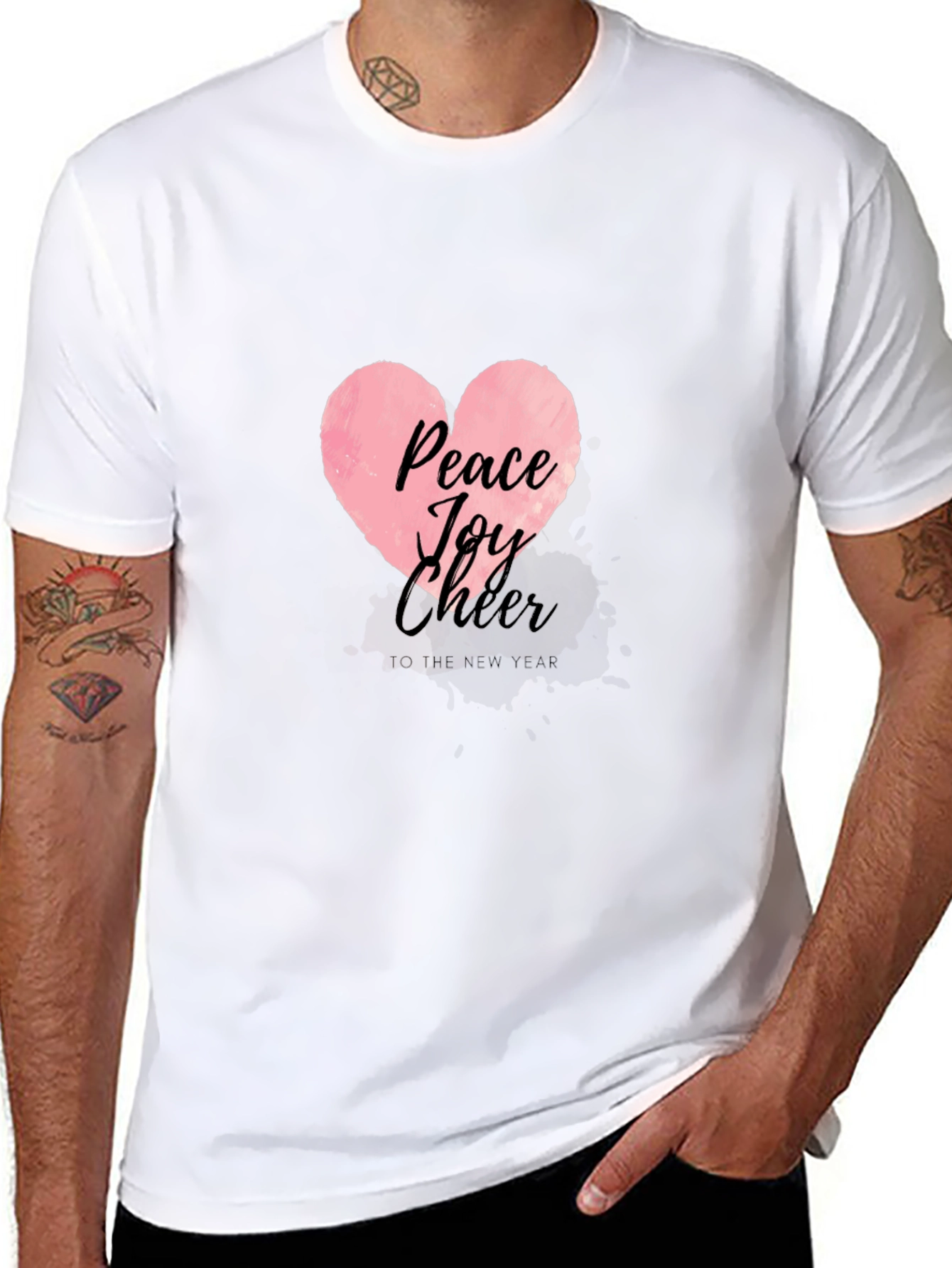 Peace Joy Cheer Heart Graphic Tee - Black