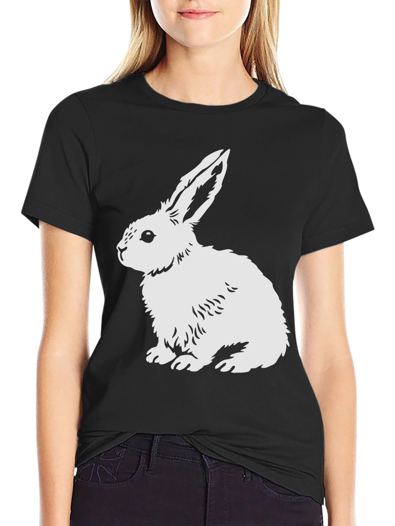 Rabbit Graphic Tee - Black Cotton Blend Shirt