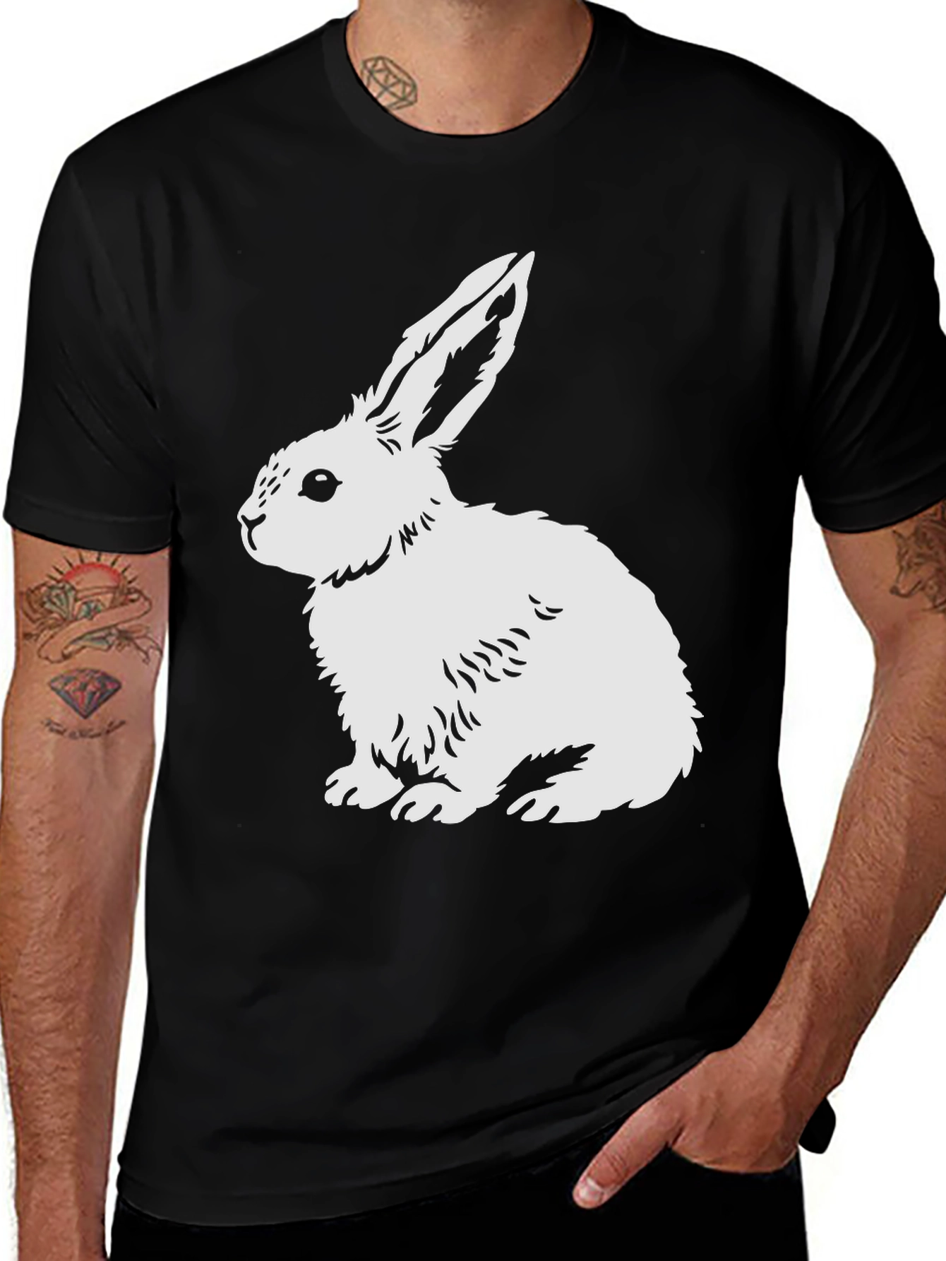 Rabbit Graphic Tee - Black Cotton Blend Shirt