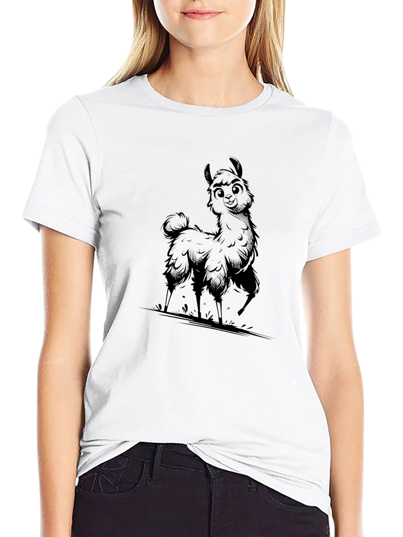Llama Graphic Print T-Shirt - Casual Style