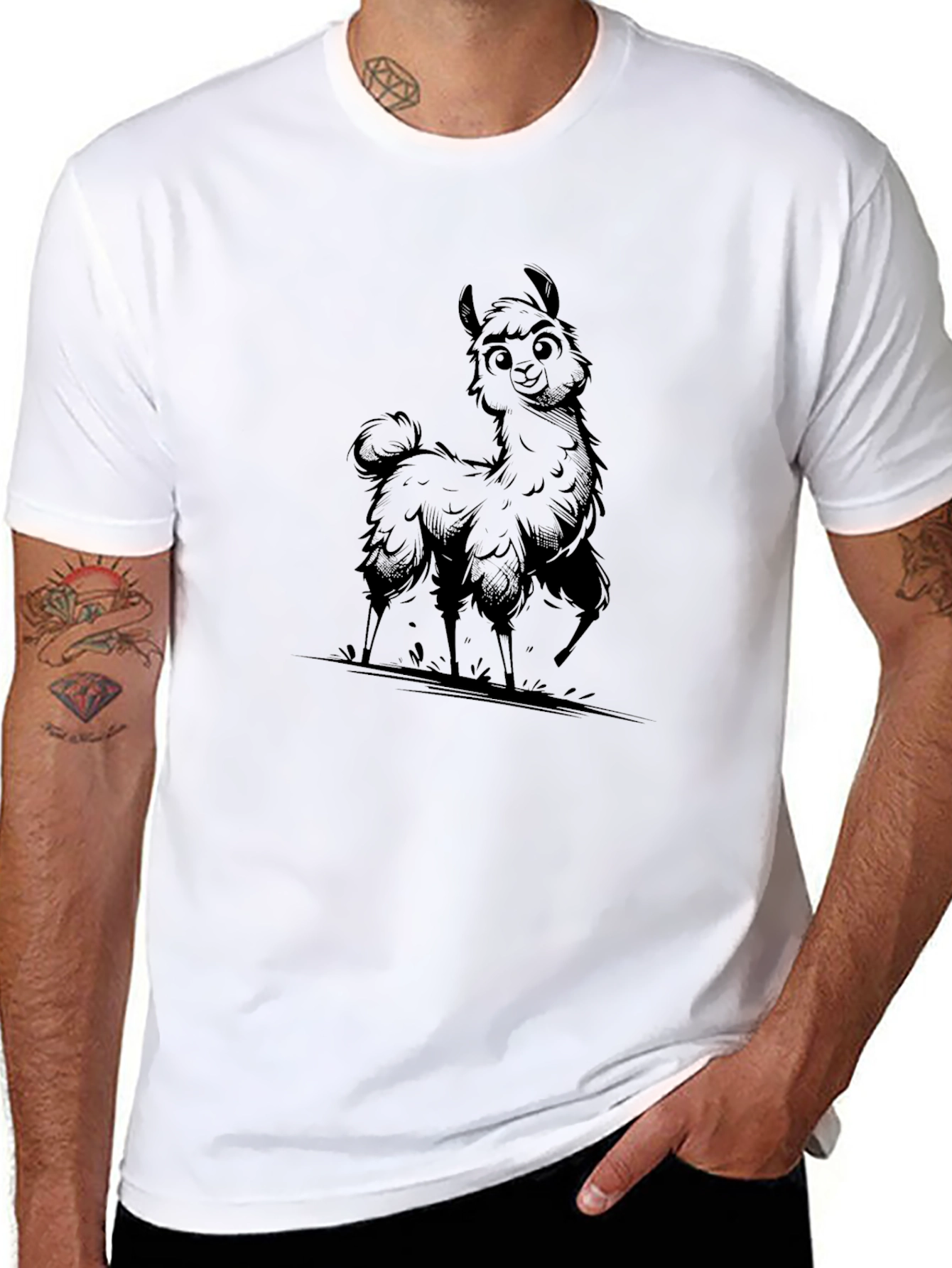 Llama Graphic Print T-Shirt - Casual Style
