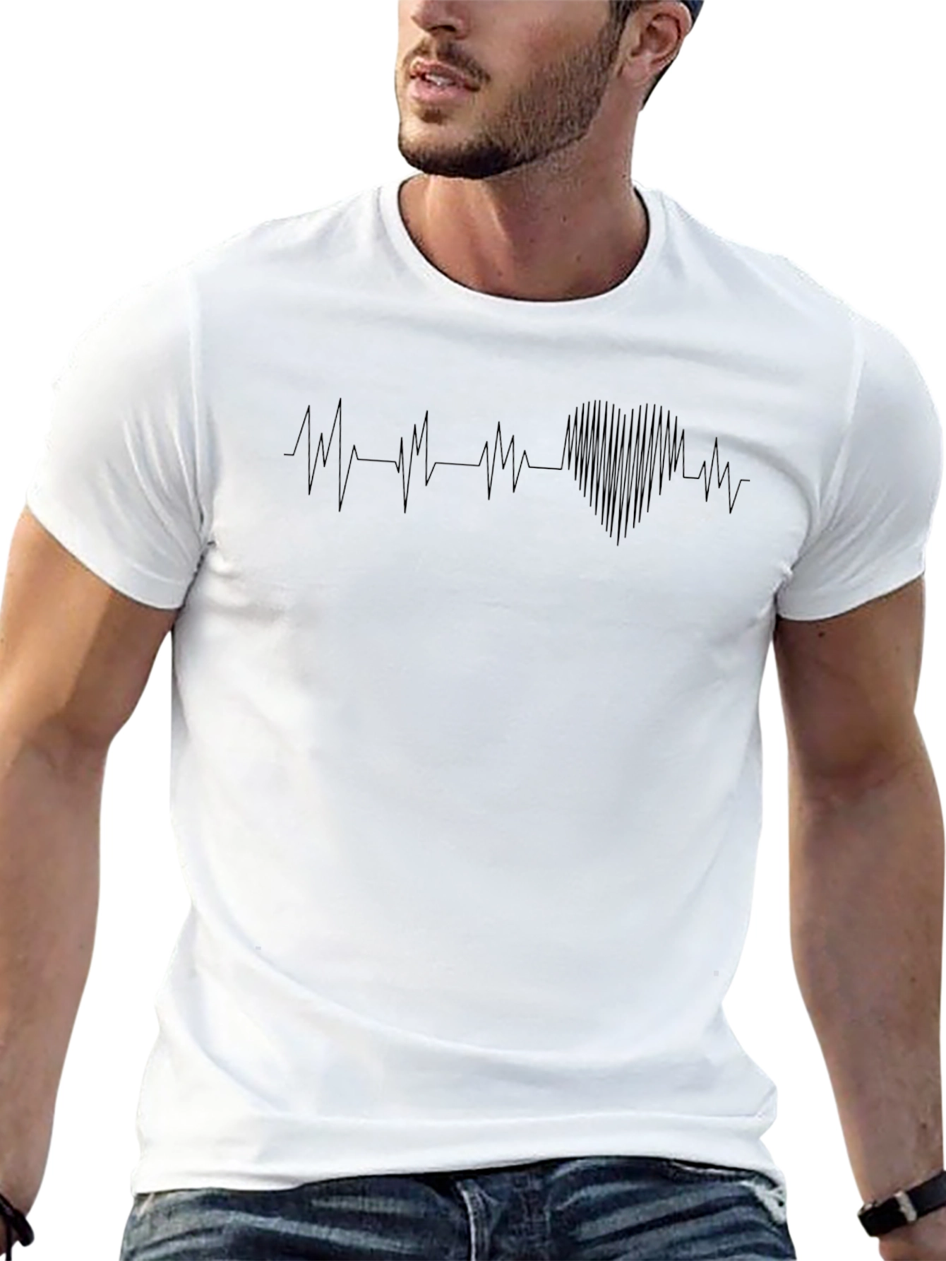 Heartbeat Graphic Tee - Stylish Mens Black T-Shirt