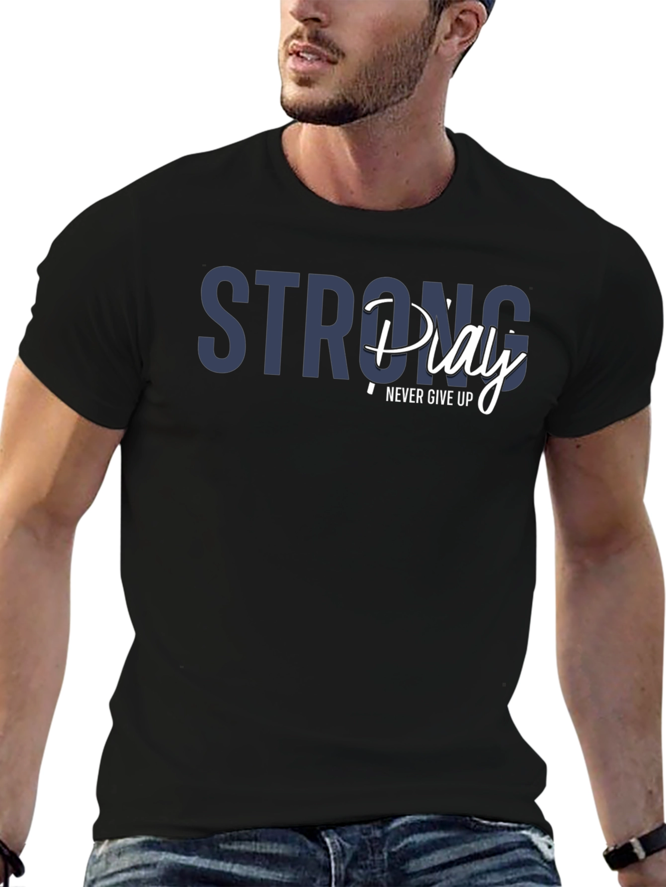 Strong Play Mens Black Graphic T-Shirt