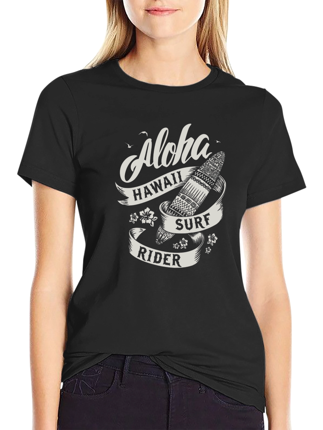 Aloha Hawaii Surf Rider T-Shirt - Black