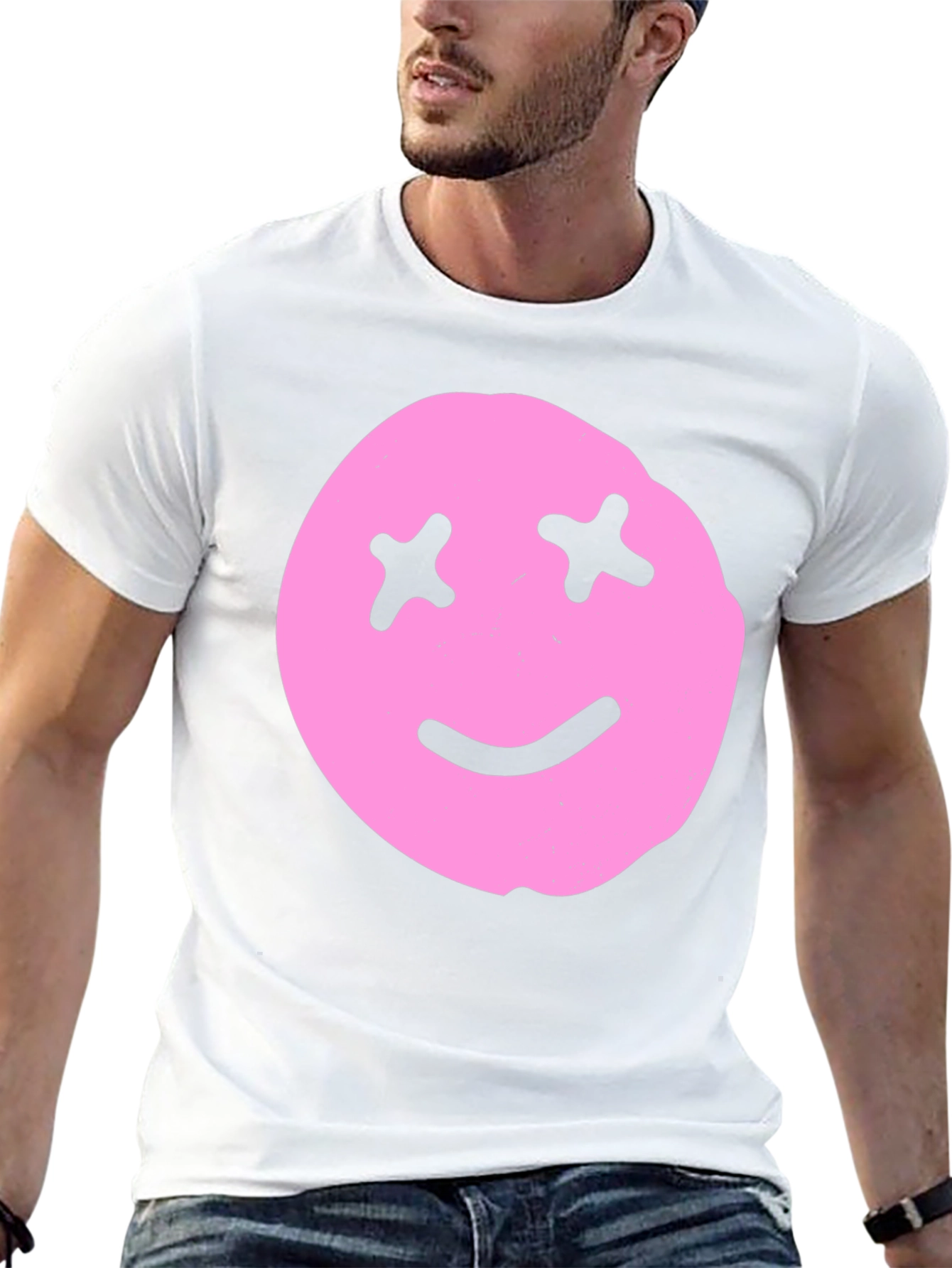 Pink Smiley Face Graphic Tee - Black Cotton Blend