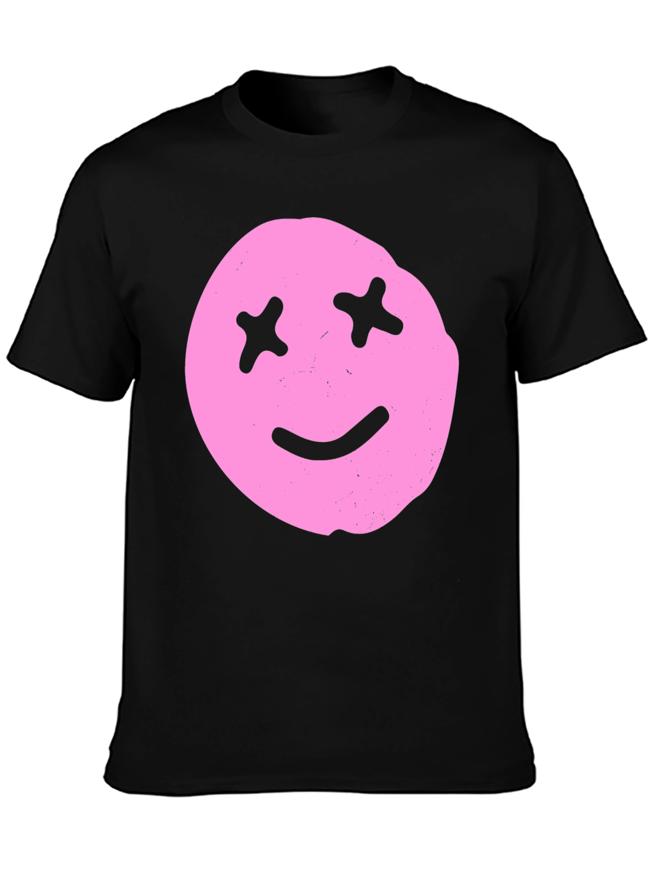 Pink Smiley Face Graphic Tee - Black Cotton Blend