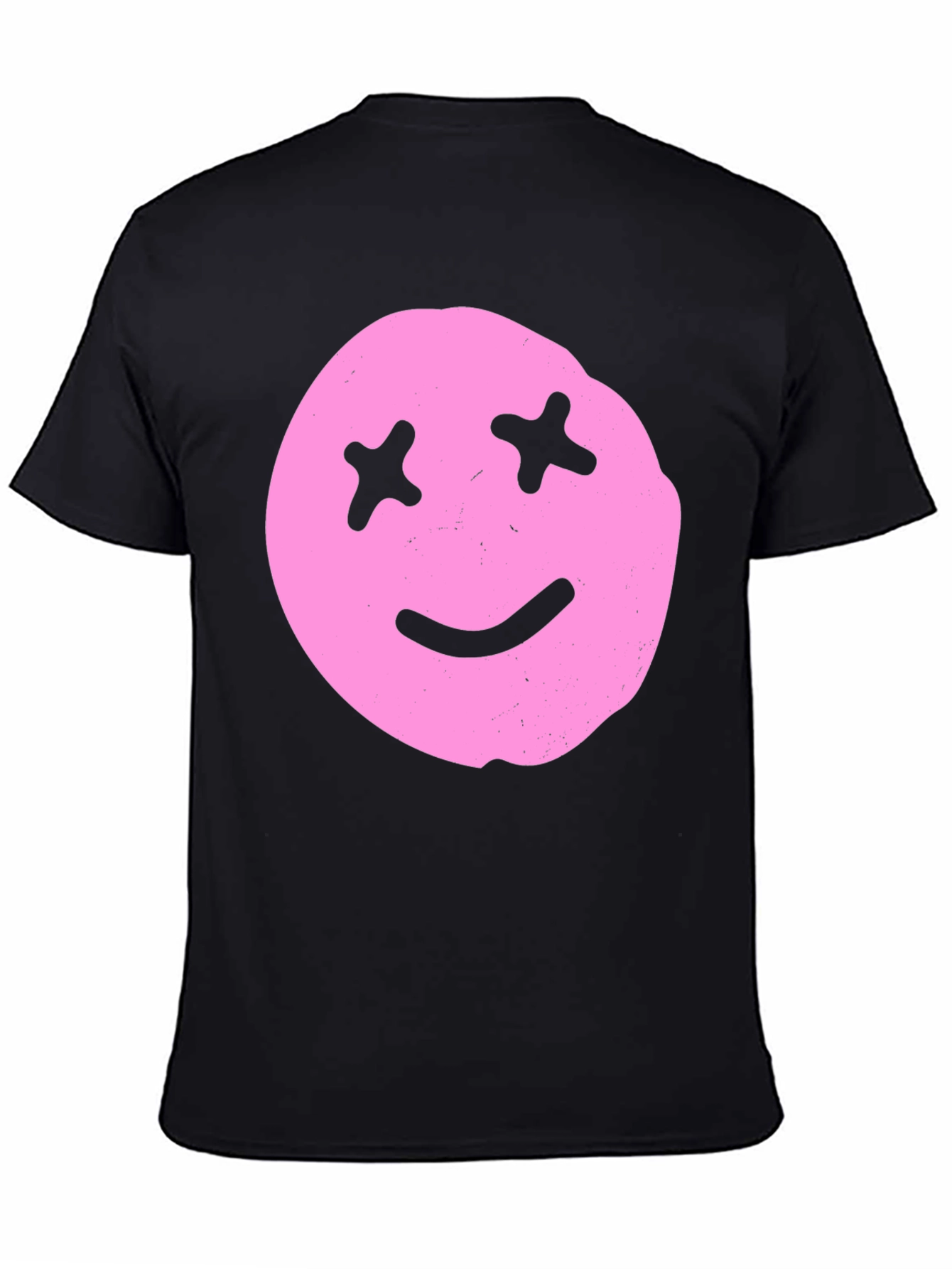 Pink Smiley Face Graphic Tee - Black Cotton Blend