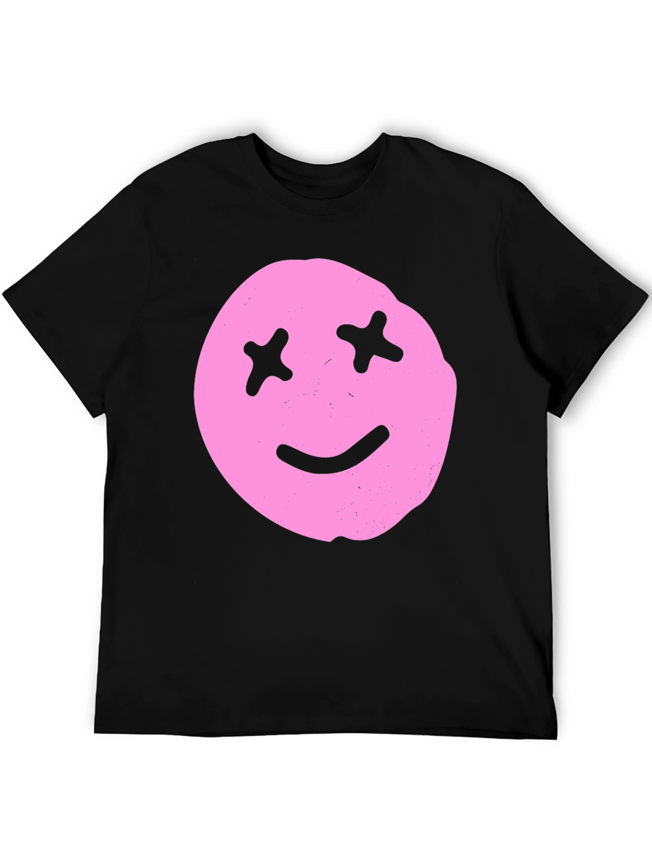 Pink Smiley Face Graphic Tee - Black Cotton Blend