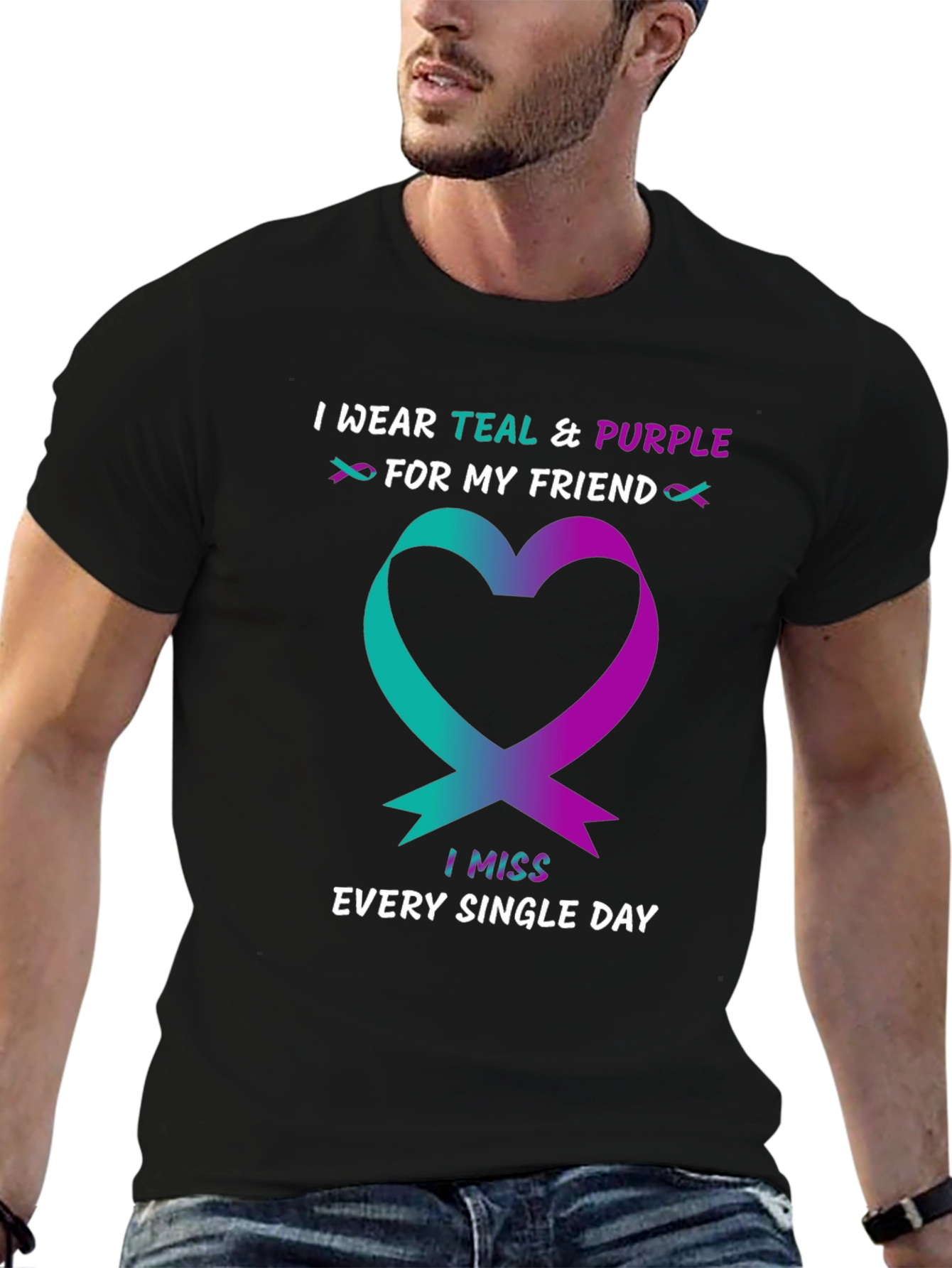 Teal & Purple Heart Ribbon Awareness T-Shirt