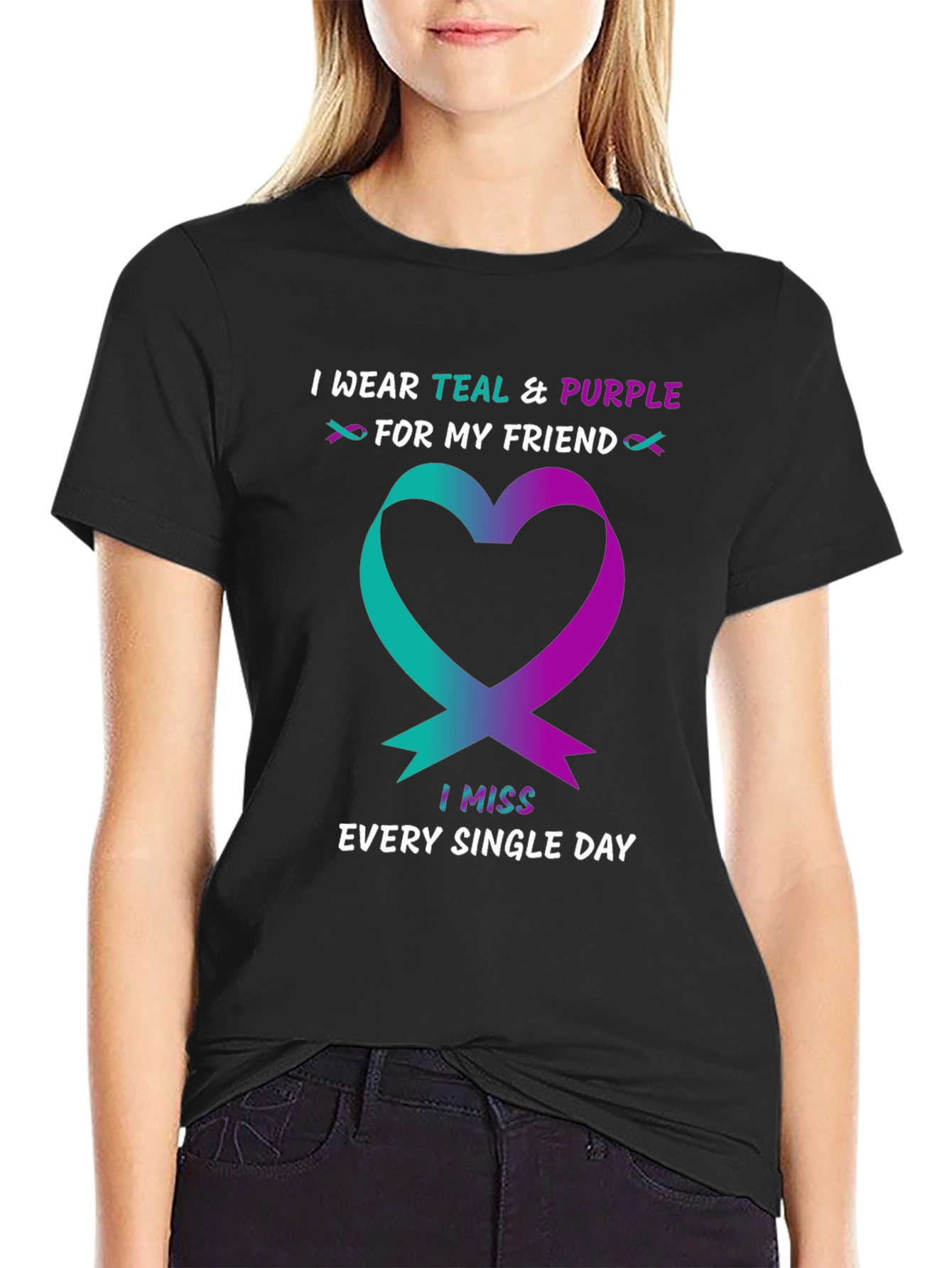 Teal & Purple Heart Ribbon Awareness T-Shirt