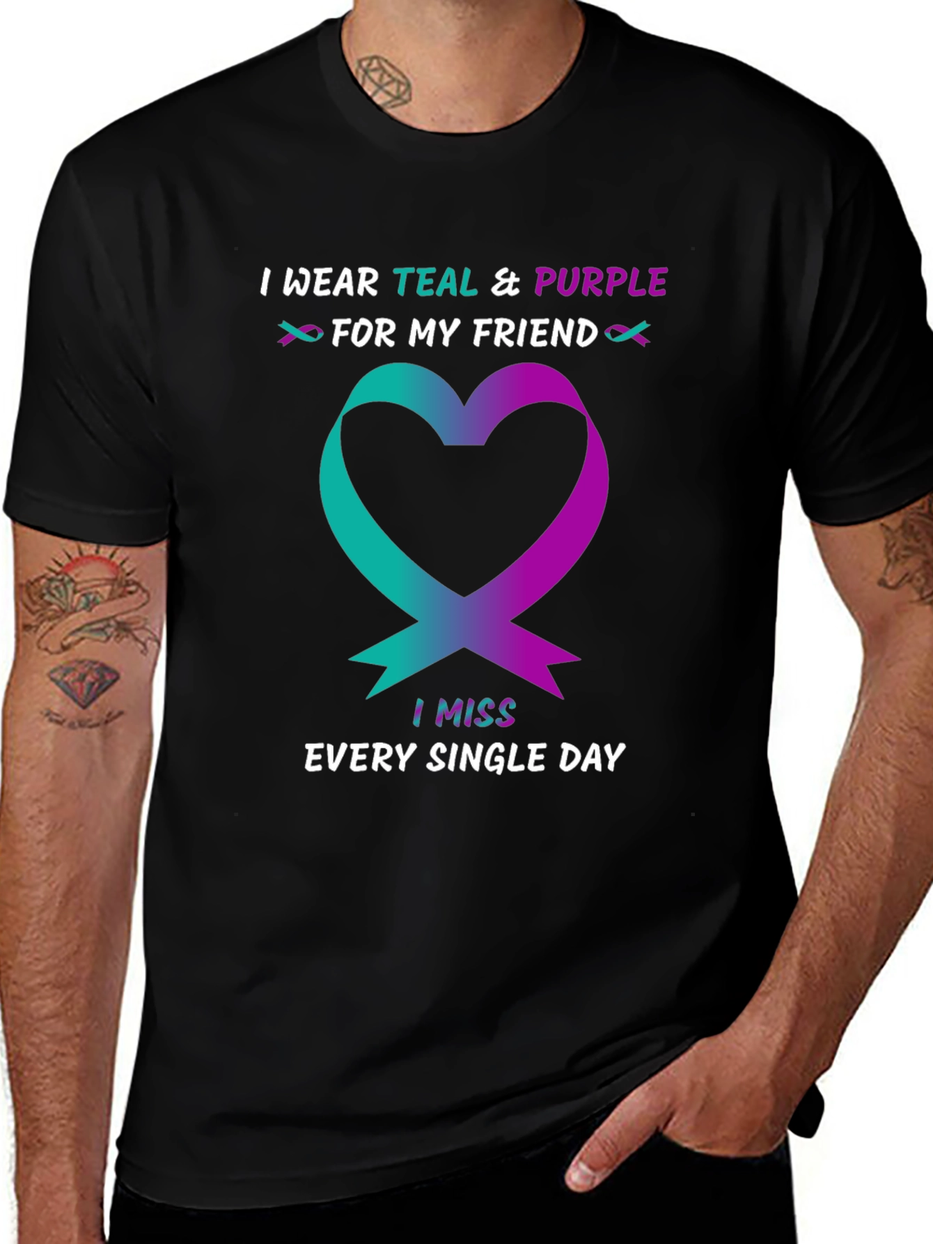 Teal & Purple Heart Ribbon Awareness T-Shirt