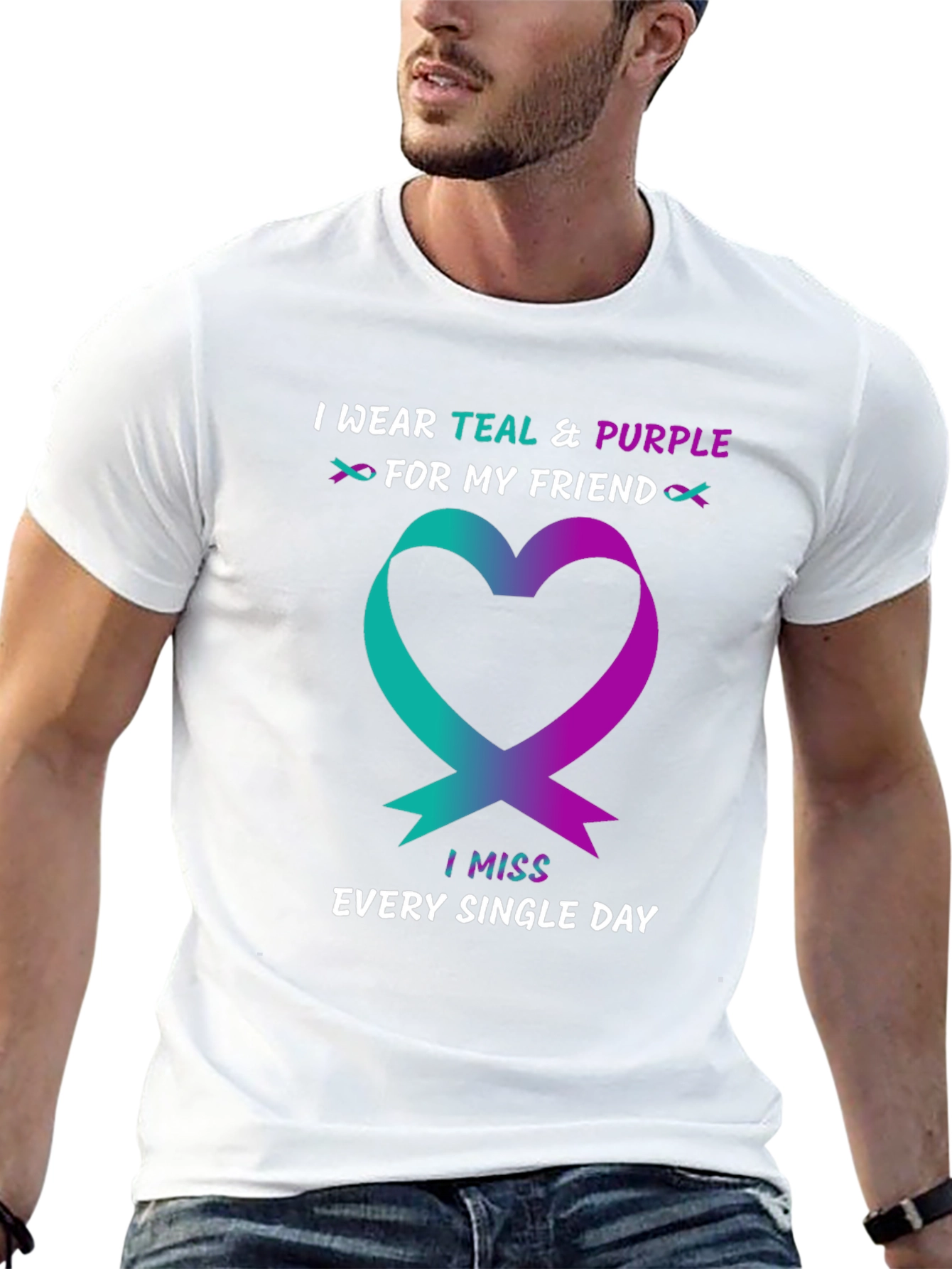 Teal & Purple Heart Ribbon Awareness T-Shirt