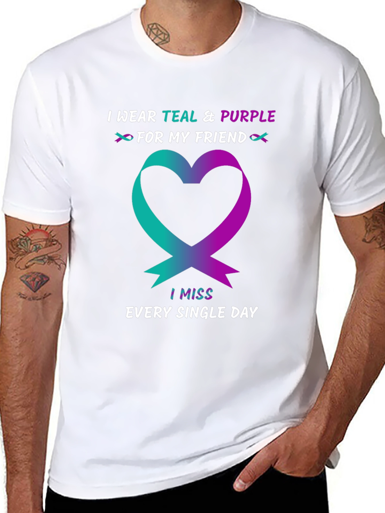 Teal & Purple Heart Ribbon Awareness T-Shirt